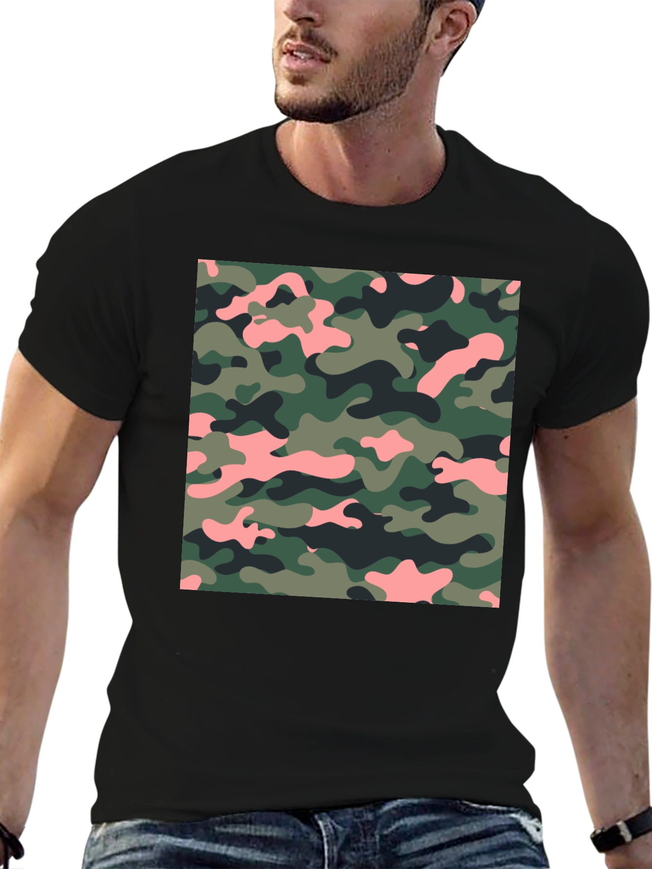 Camo Print Black T-Shirt