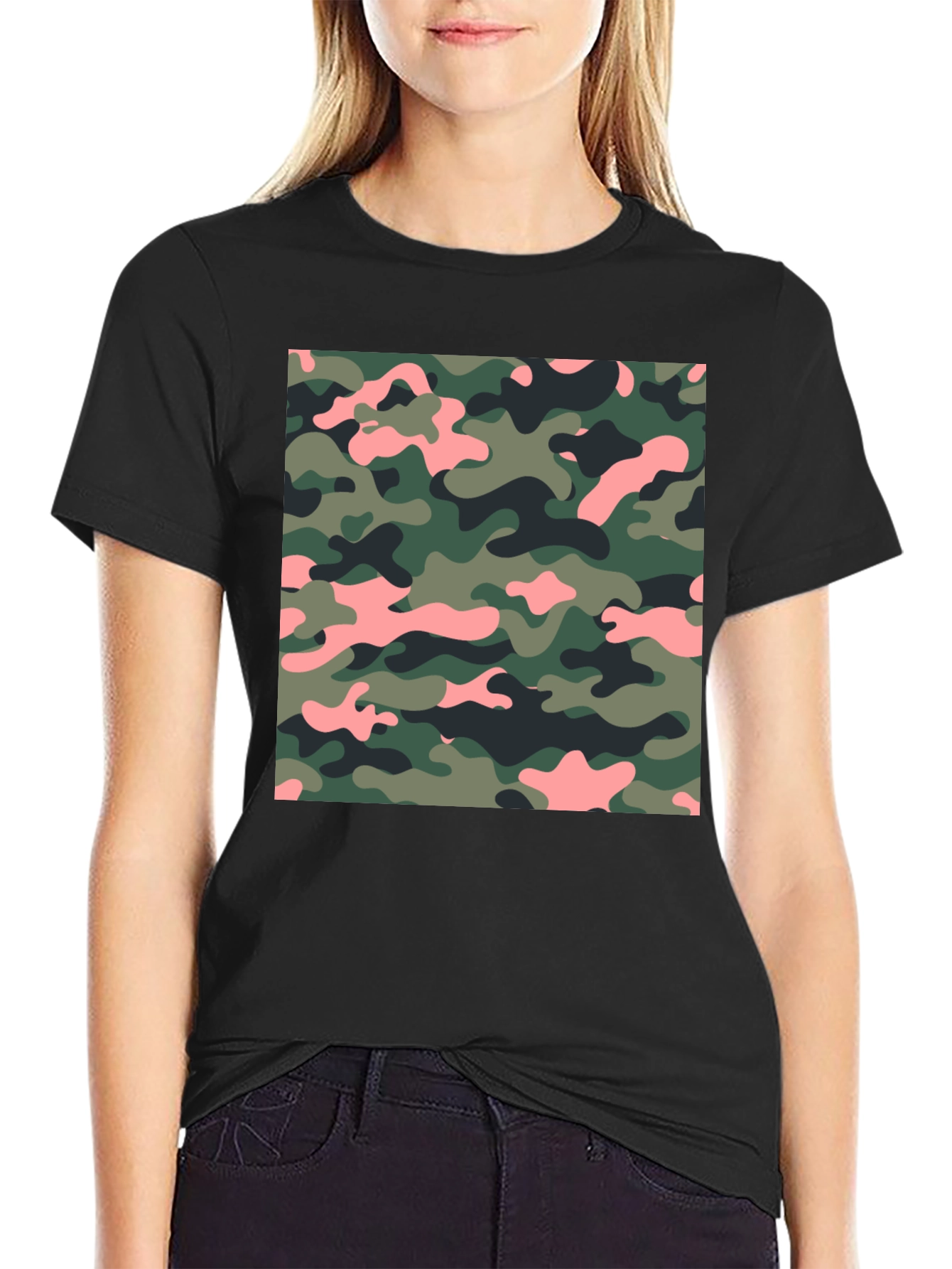 Camo Print Black T-Shirt