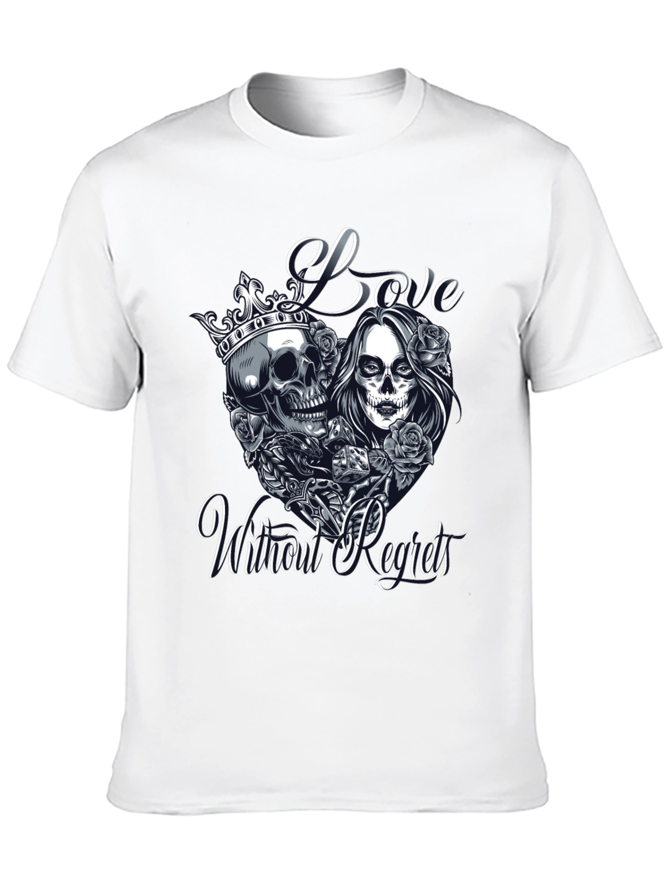Love Without Regrets Skull & Roses Graphic T-Shirt
