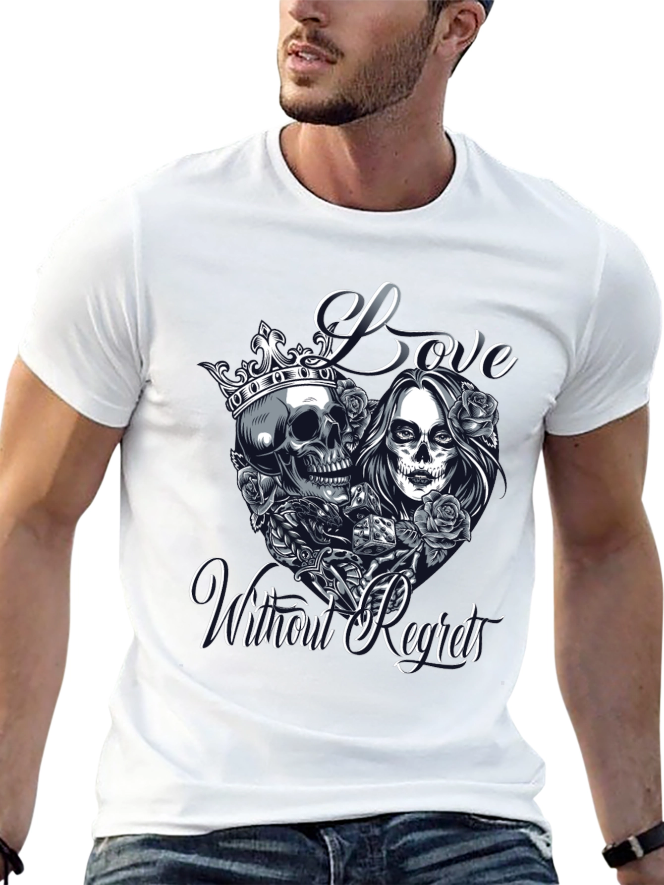 Love Without Regrets Skull & Roses Graphic T-Shirt