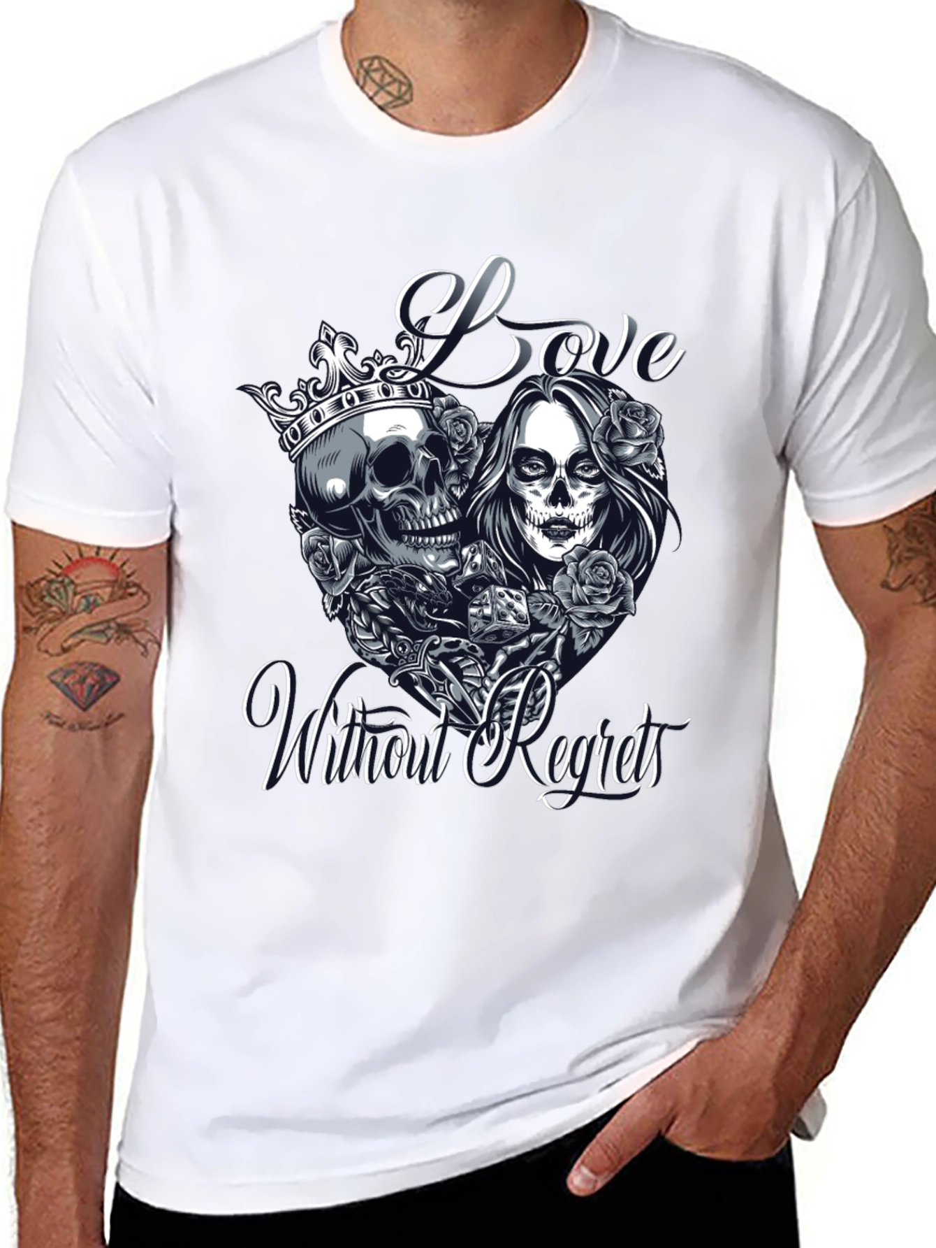 Love Without Regrets Skull & Roses Graphic T-Shirt