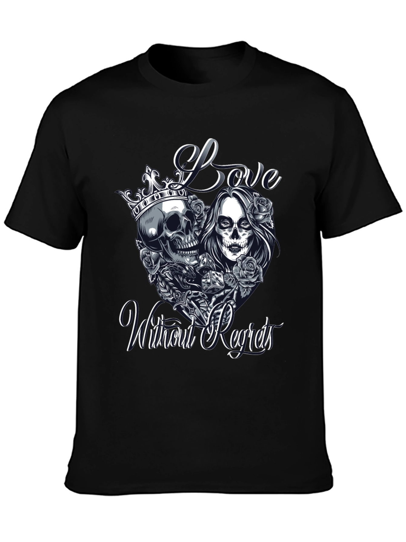 Love Without Regrets Skull & Roses Graphic T-Shirt