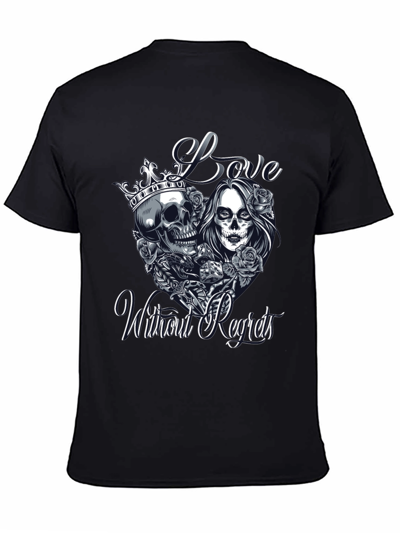 Love Without Regrets Skull & Roses Graphic T-Shirt