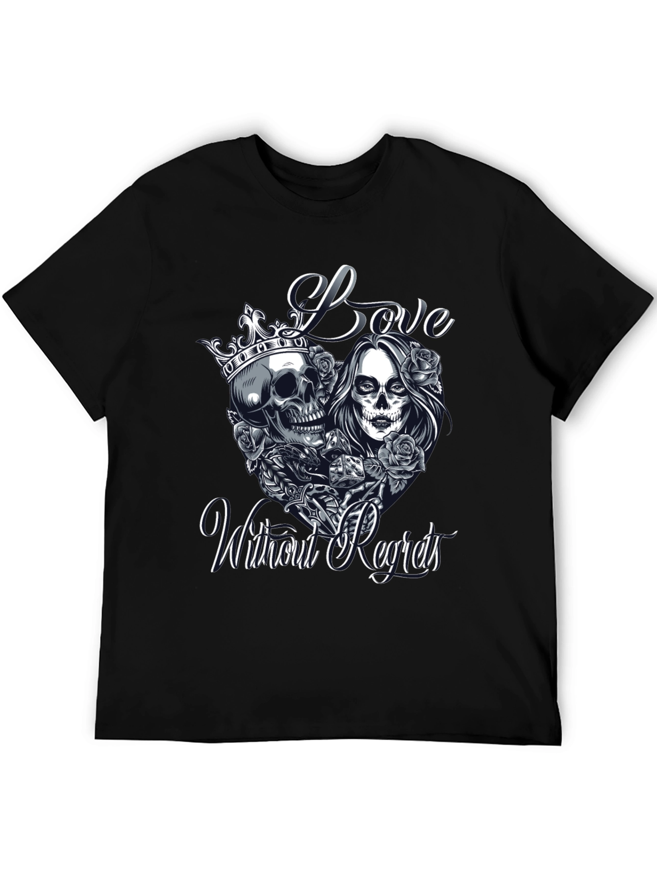 Love Without Regrets Skull & Roses Graphic T-Shirt