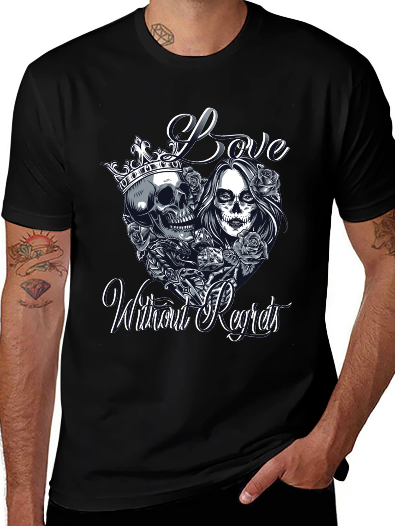 Love Without Regrets Skull & Roses Graphic T-Shirt
