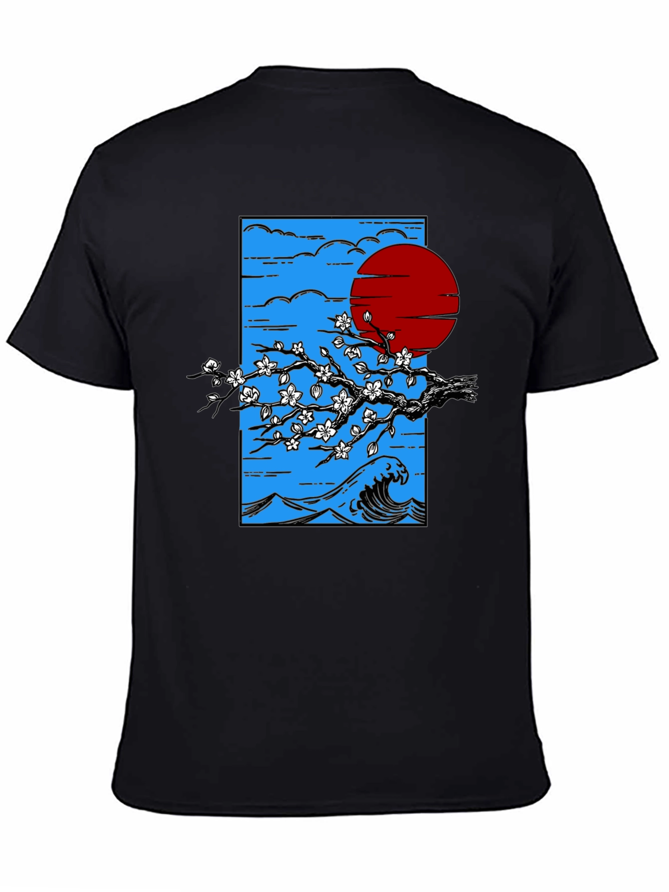 Japanese Wave & Sun Graphic T-Shirt