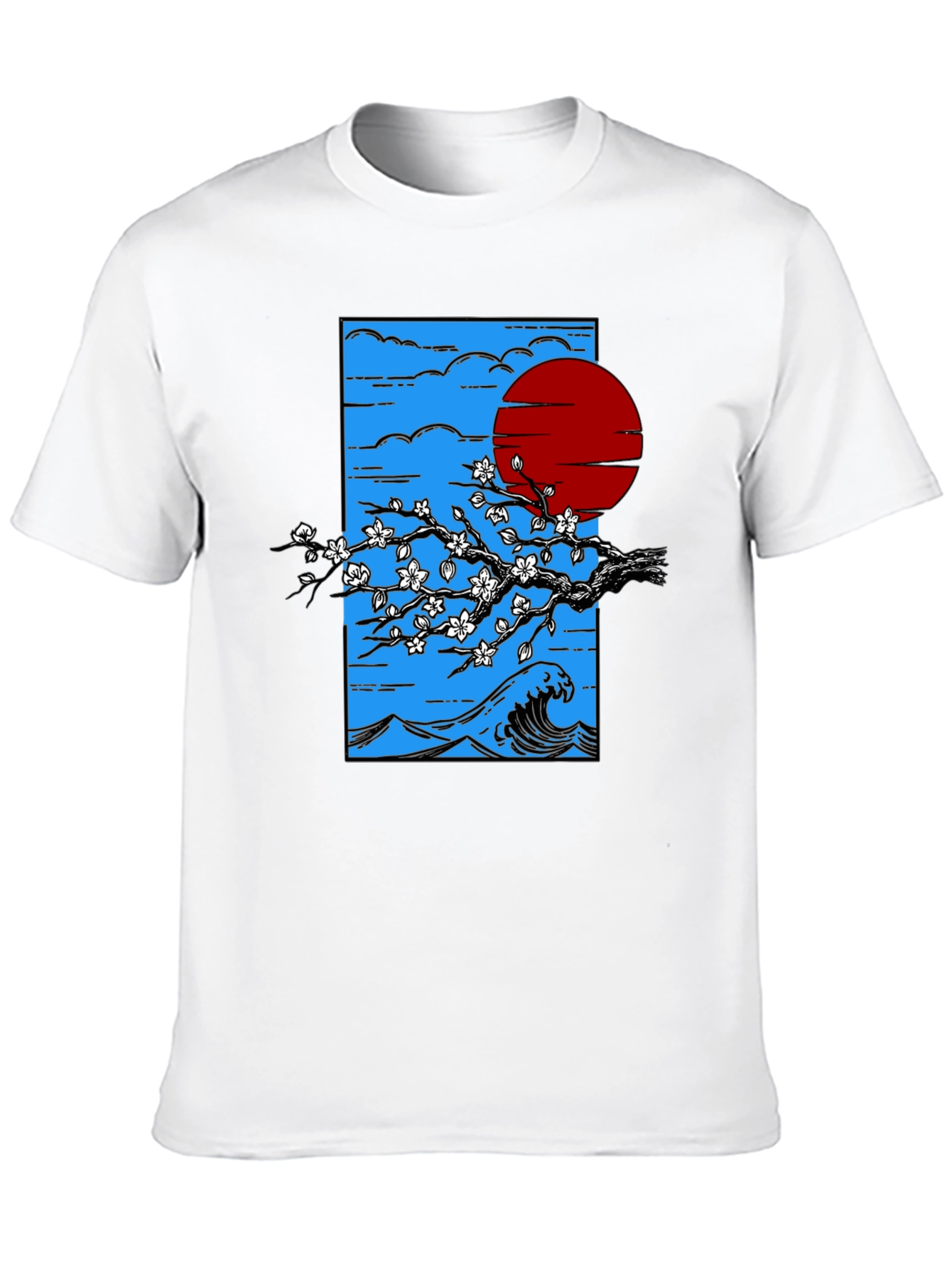 Japanese Wave & Sun Graphic T-Shirt