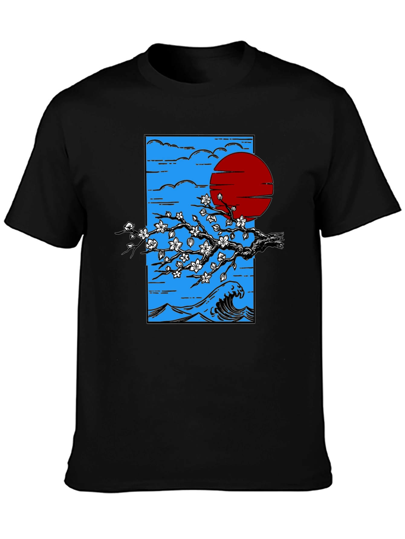 Japanese Wave & Sun Graphic T-Shirt