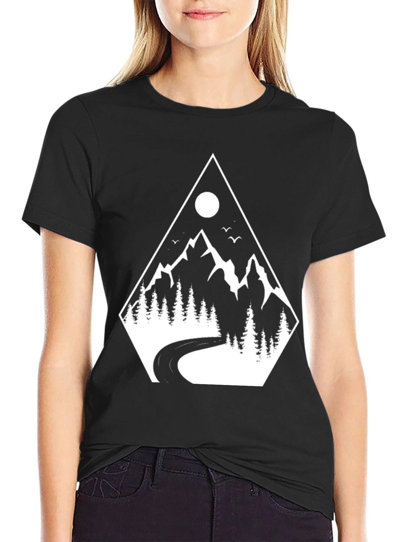 Mountain Road Graphic Tee - Black Cotton T-Shirt