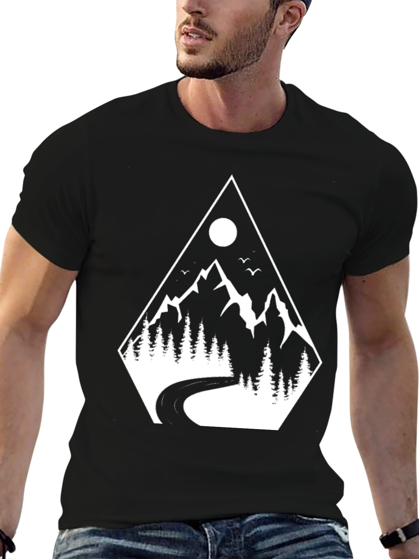 Mountain Road Graphic Tee - Black Cotton T-Shirt