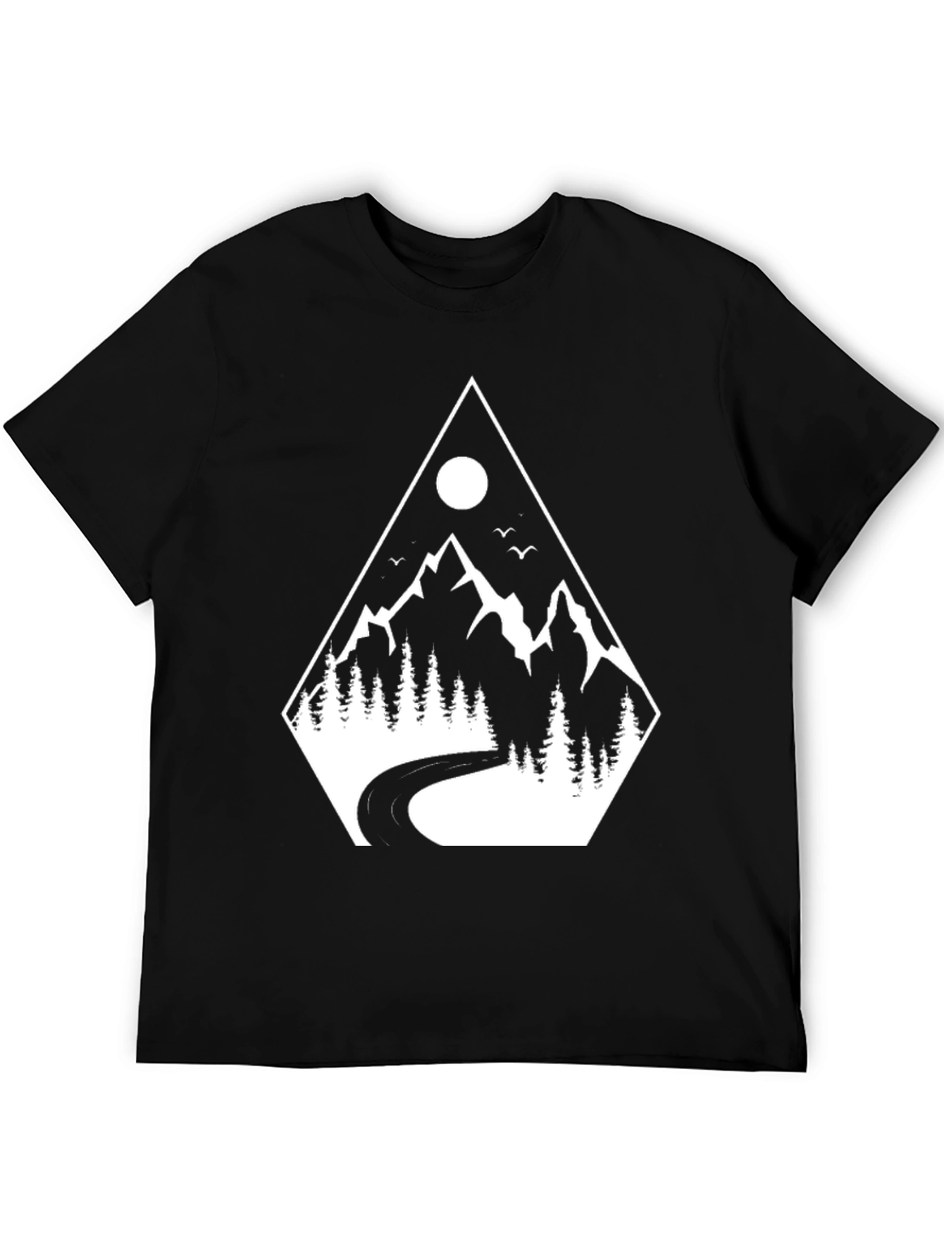 Mountain Road Graphic Tee - Black Cotton T-Shirt