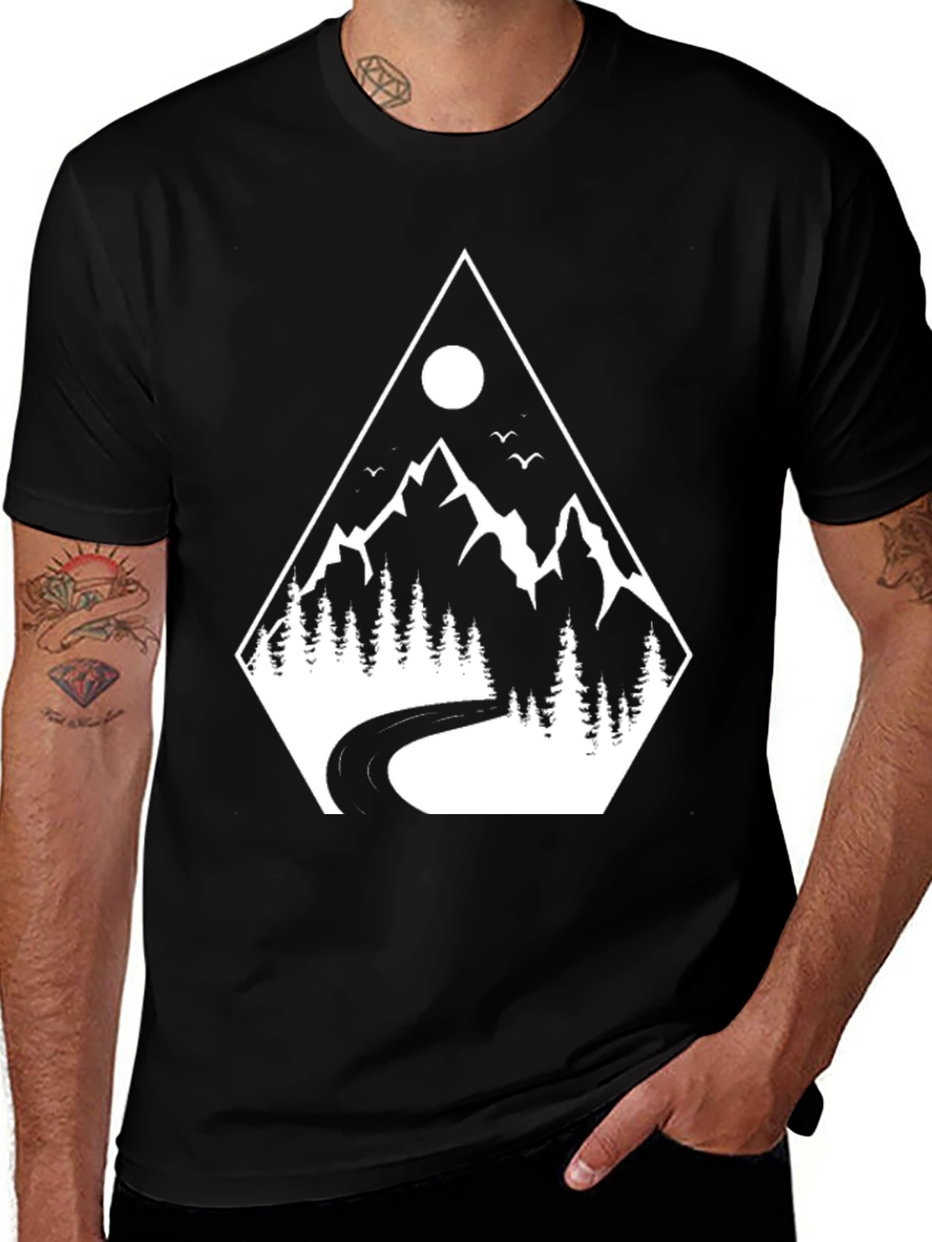 Mountain Road Graphic Tee - Black Cotton T-Shirt