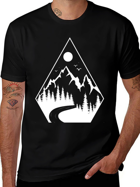 Mountain Road Graphic Tee - Black Cotton T-Shirt
