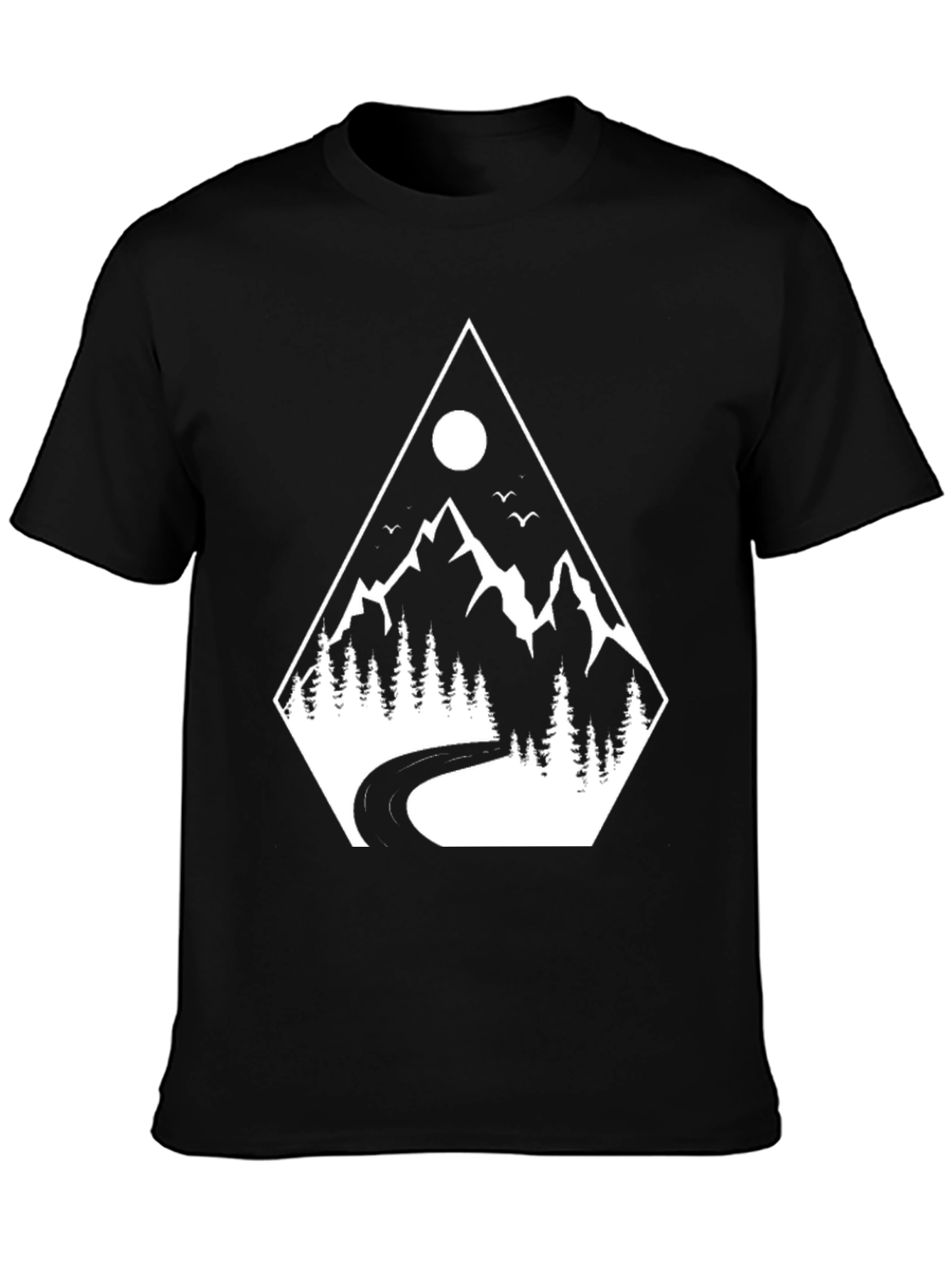 Mountain Road Graphic Tee - Black Cotton T-Shirt
