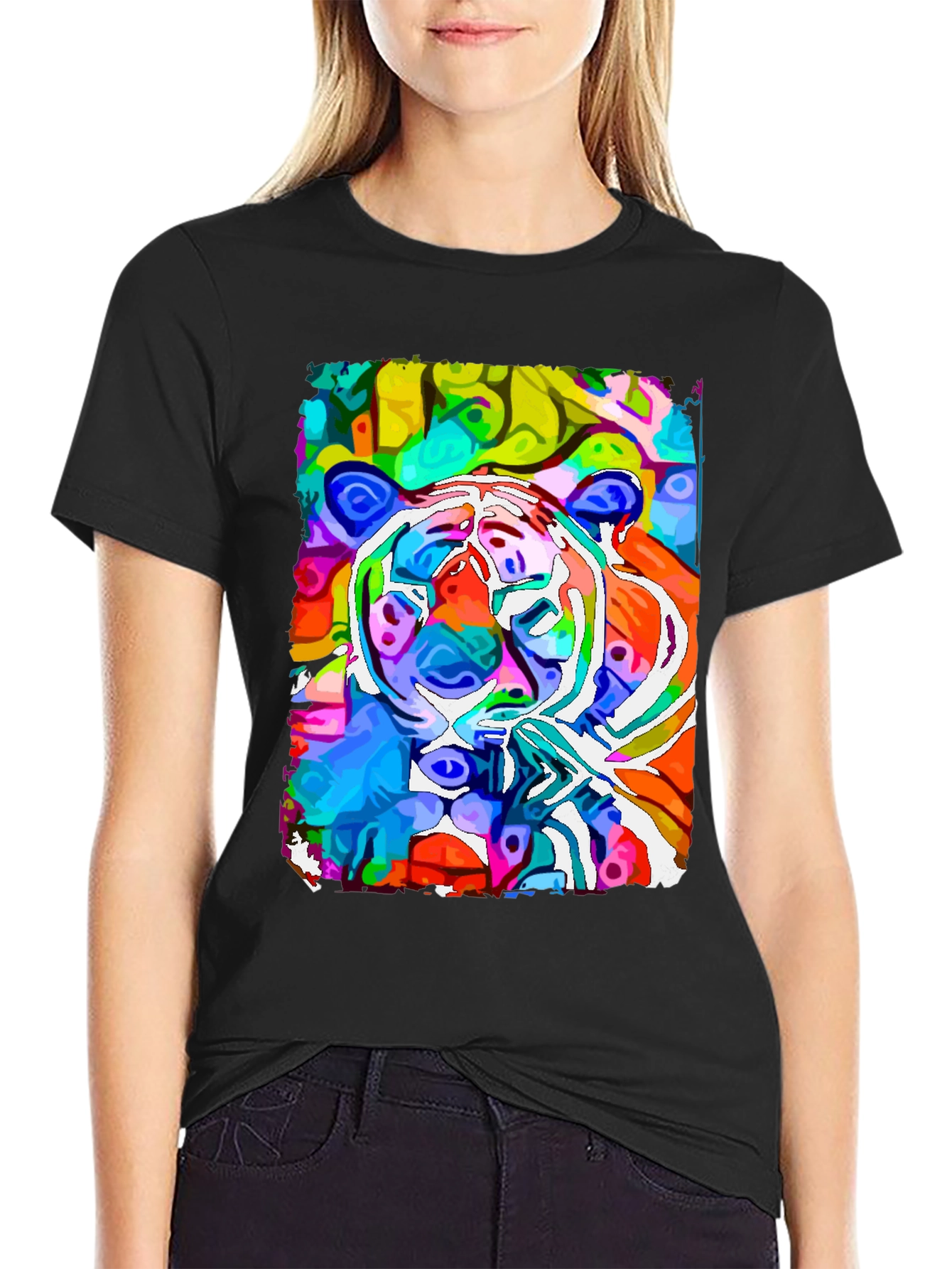 Vibrant Tiger Graphic Tee - Abstract Art Print