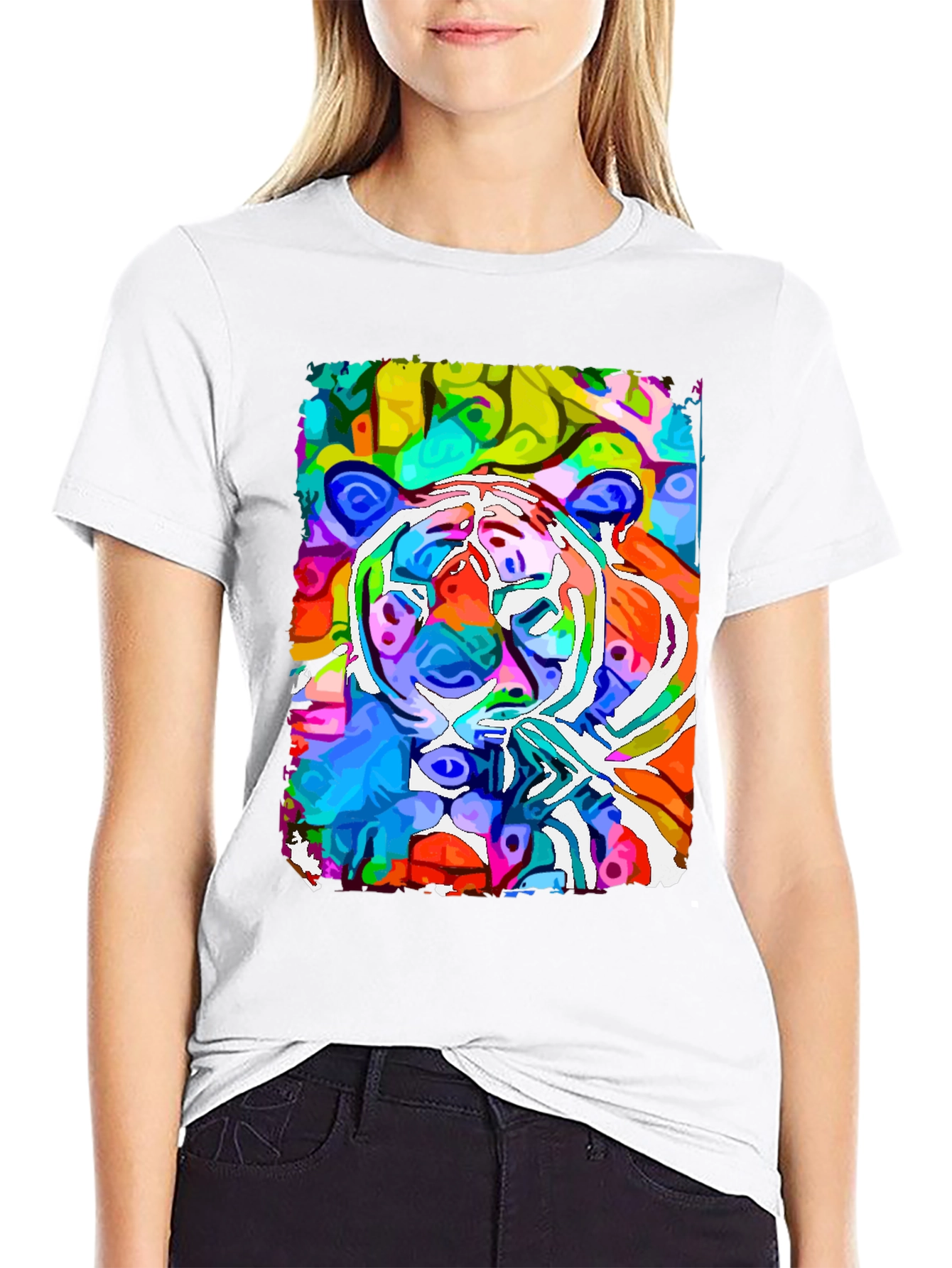 Vibrant Tiger Graphic Tee - Abstract Art Print