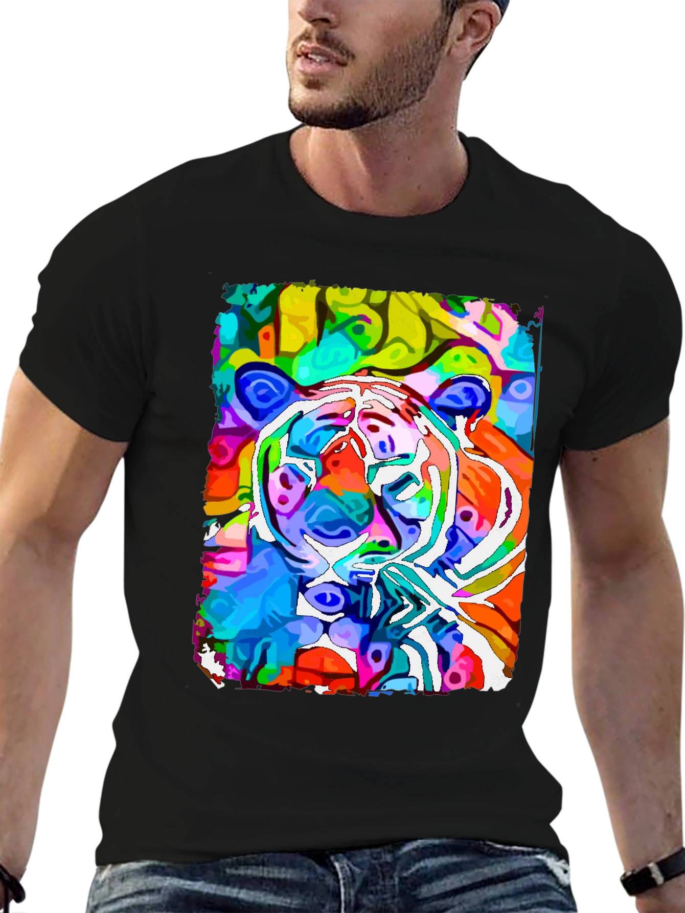 Vibrant Tiger Graphic Tee - Abstract Art Print