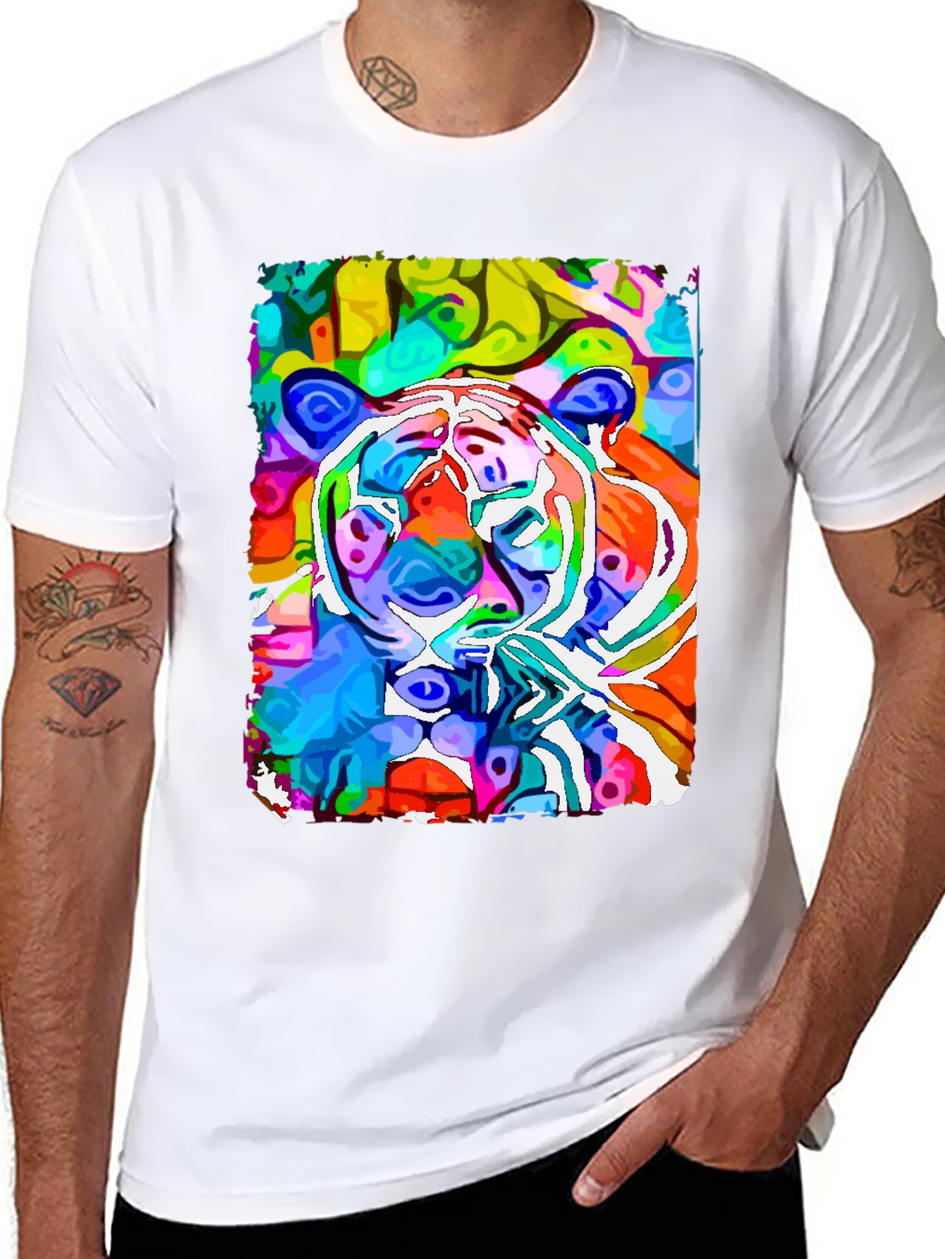 Vibrant Tiger Graphic Tee - Abstract Art Print