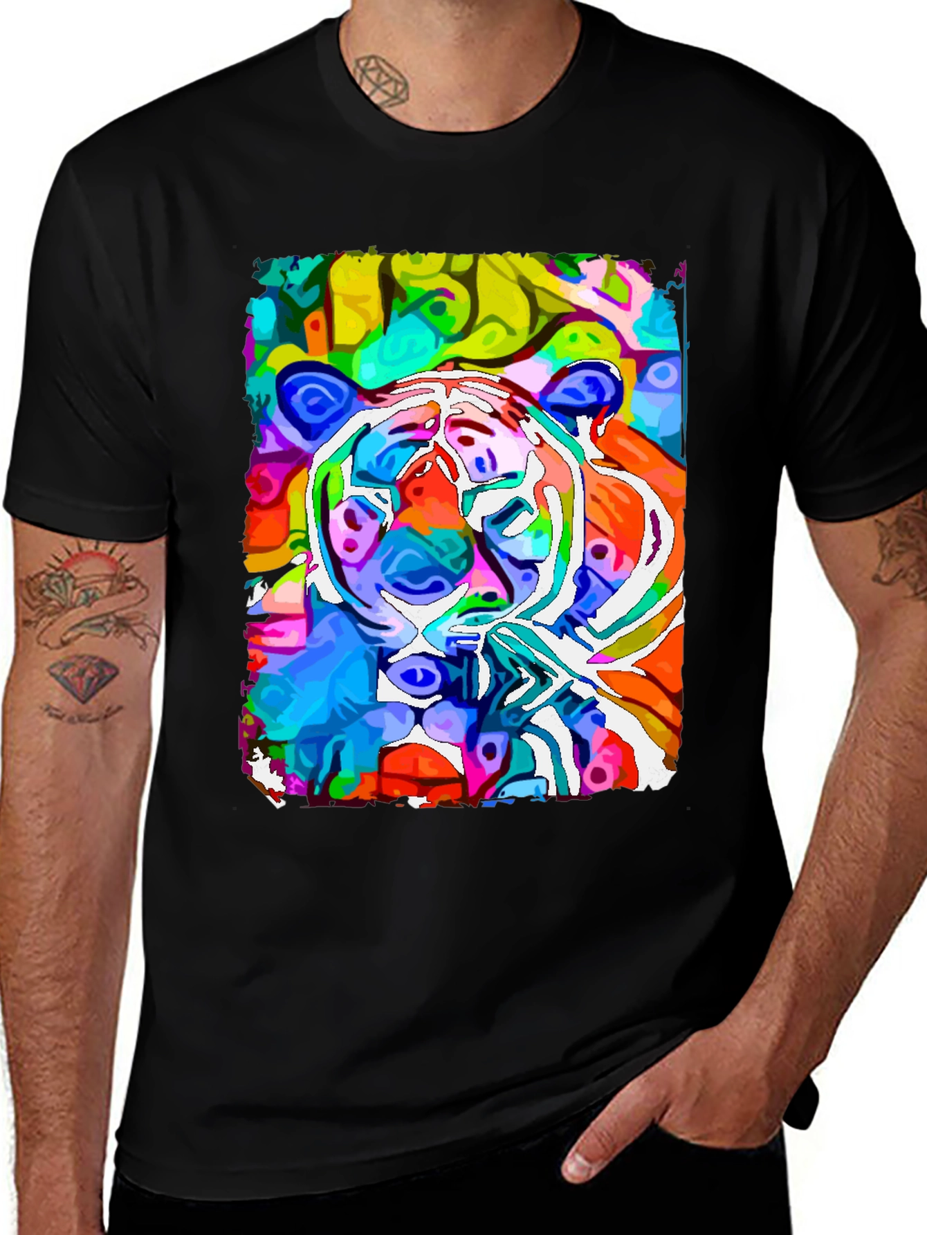 Vibrant Tiger Graphic Tee - Abstract Art Print