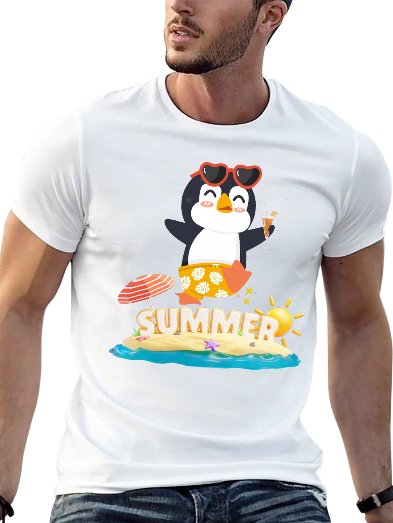 Summer Penguin Graphic Tee - Black