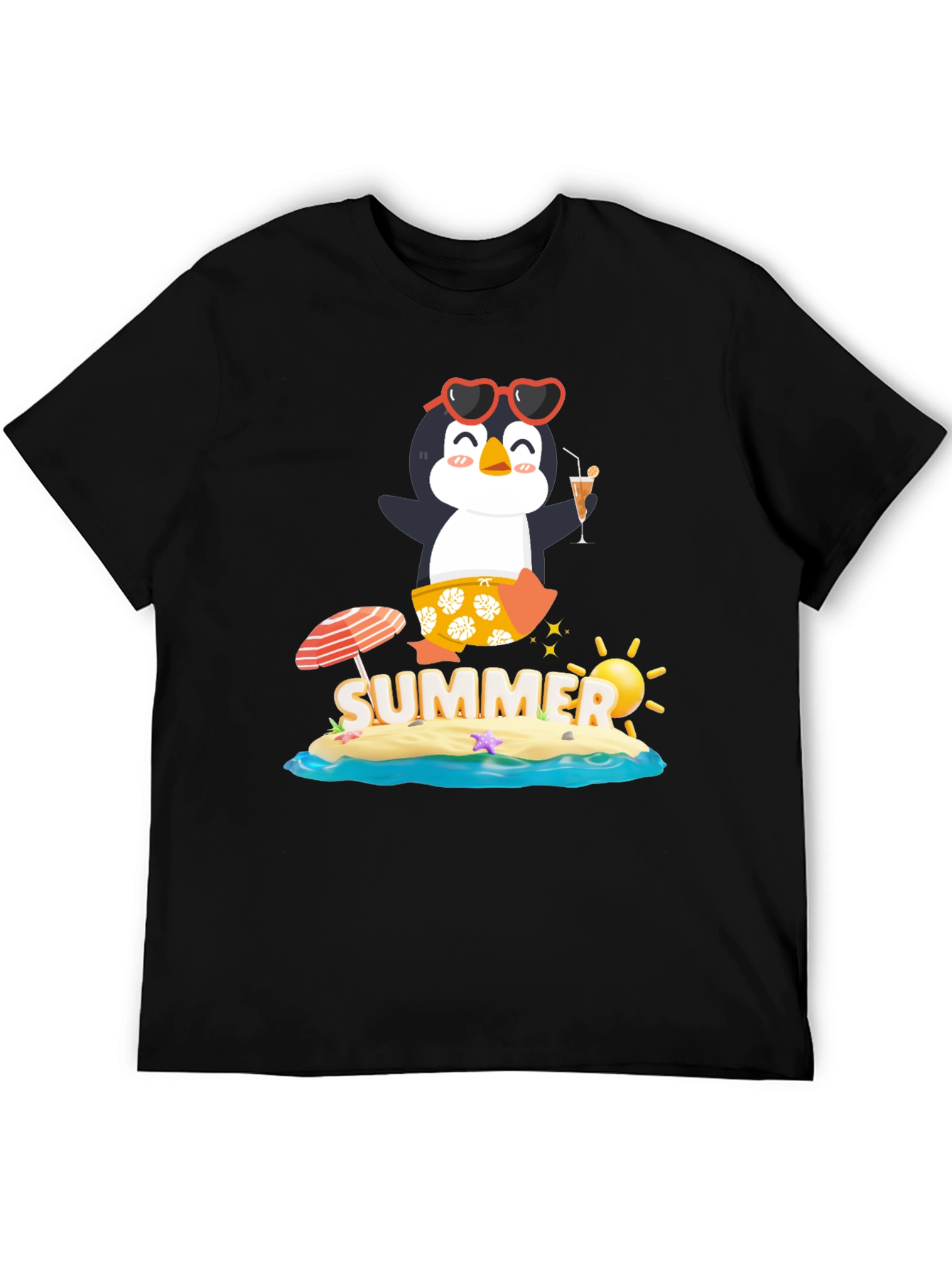 Summer Penguin Graphic Tee - Black