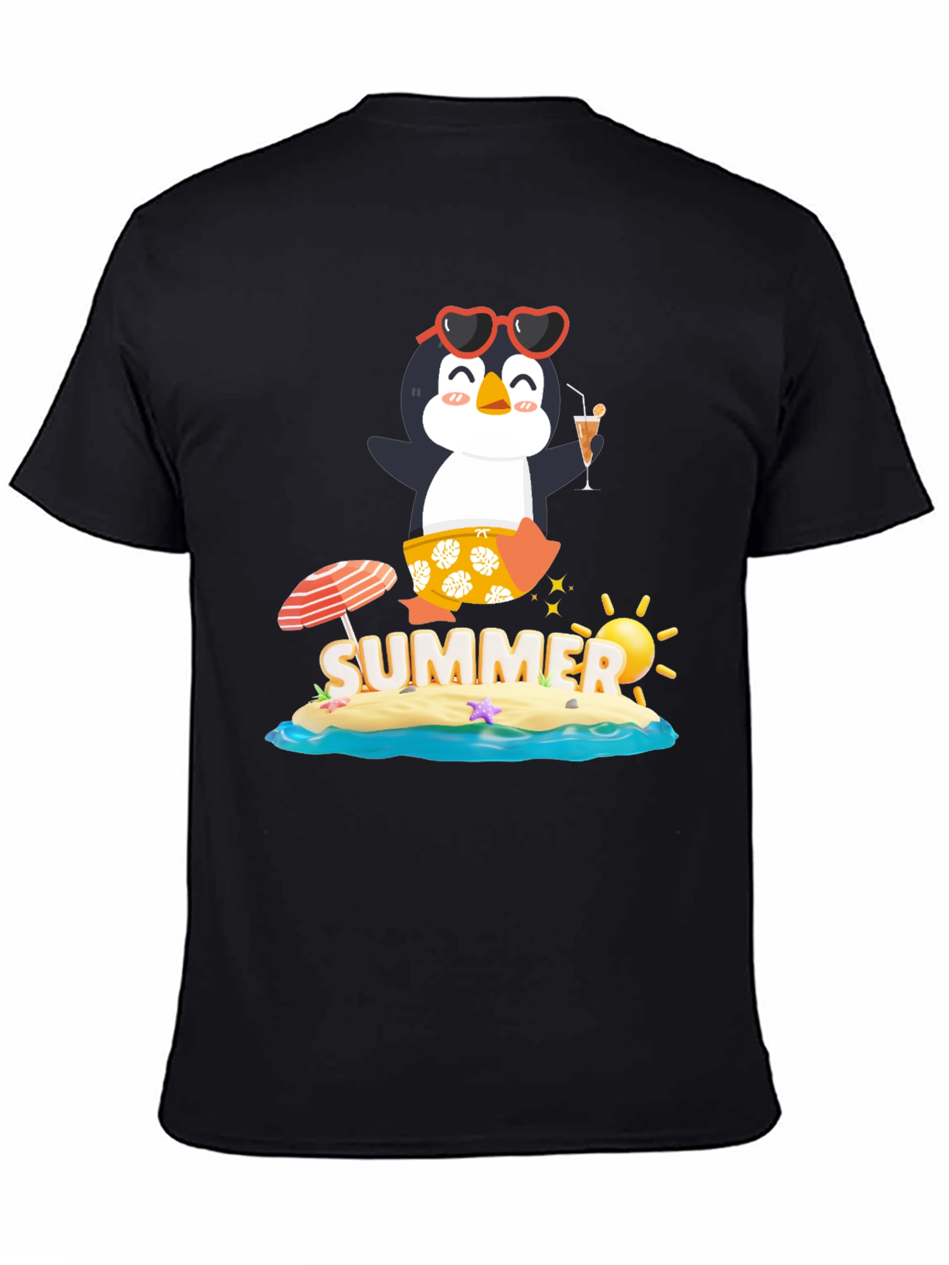 Summer Penguin Graphic Tee - Black
