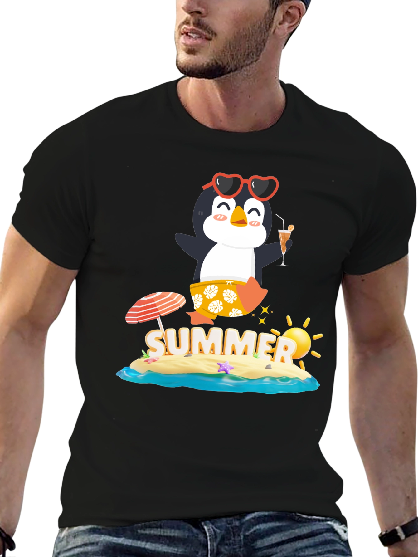 Summer Penguin Graphic Tee - Black