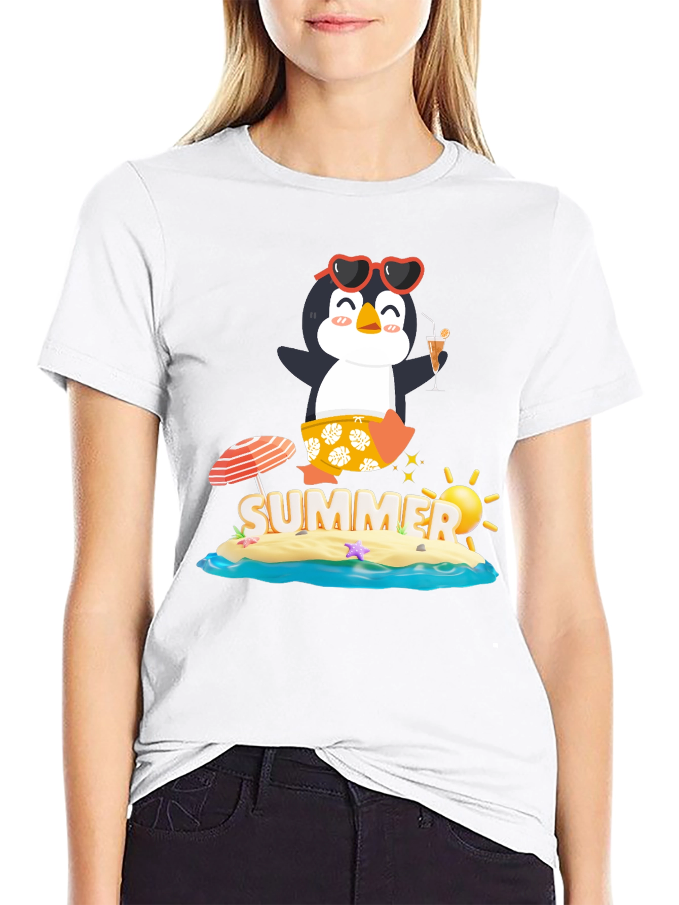 Summer Penguin Graphic Tee - Black