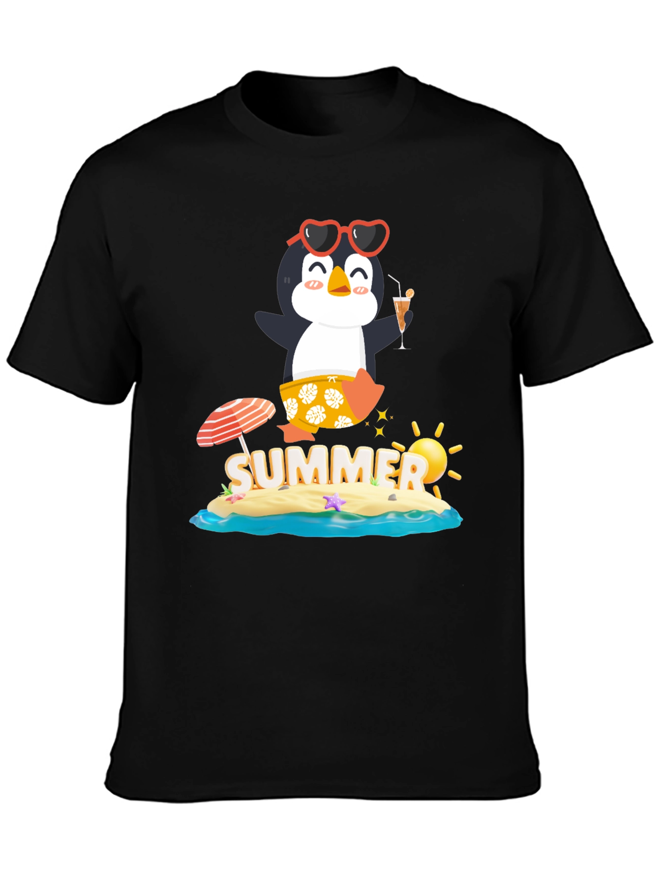 Summer Penguin Graphic Tee - Black