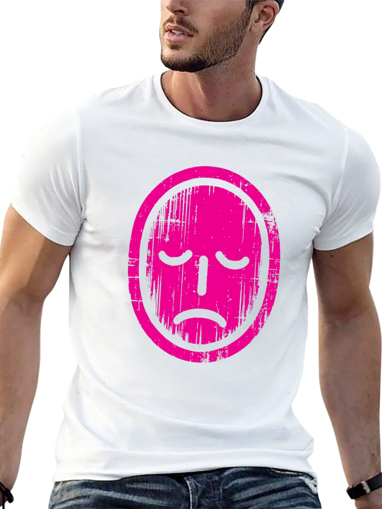 Sad Face Graphic Tee - Black Cotton T-Shirt