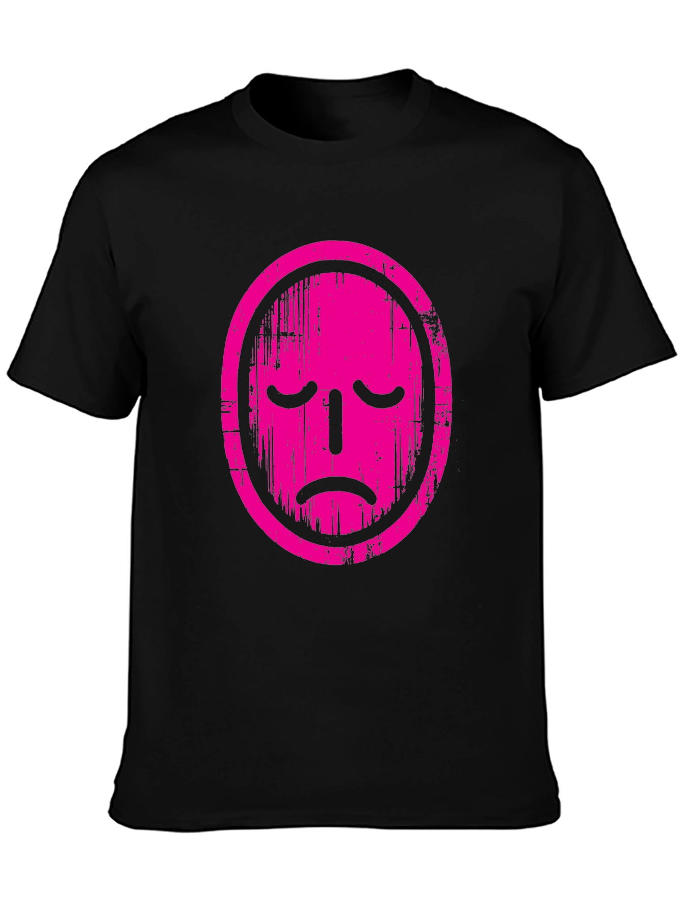 Sad Face Graphic Tee - Black Cotton T-Shirt