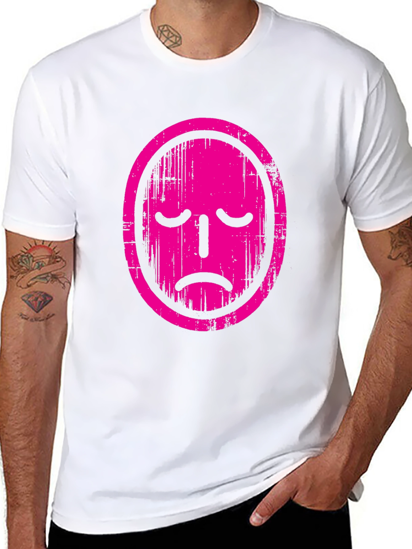 Sad Face Graphic Tee - Black Cotton T-Shirt