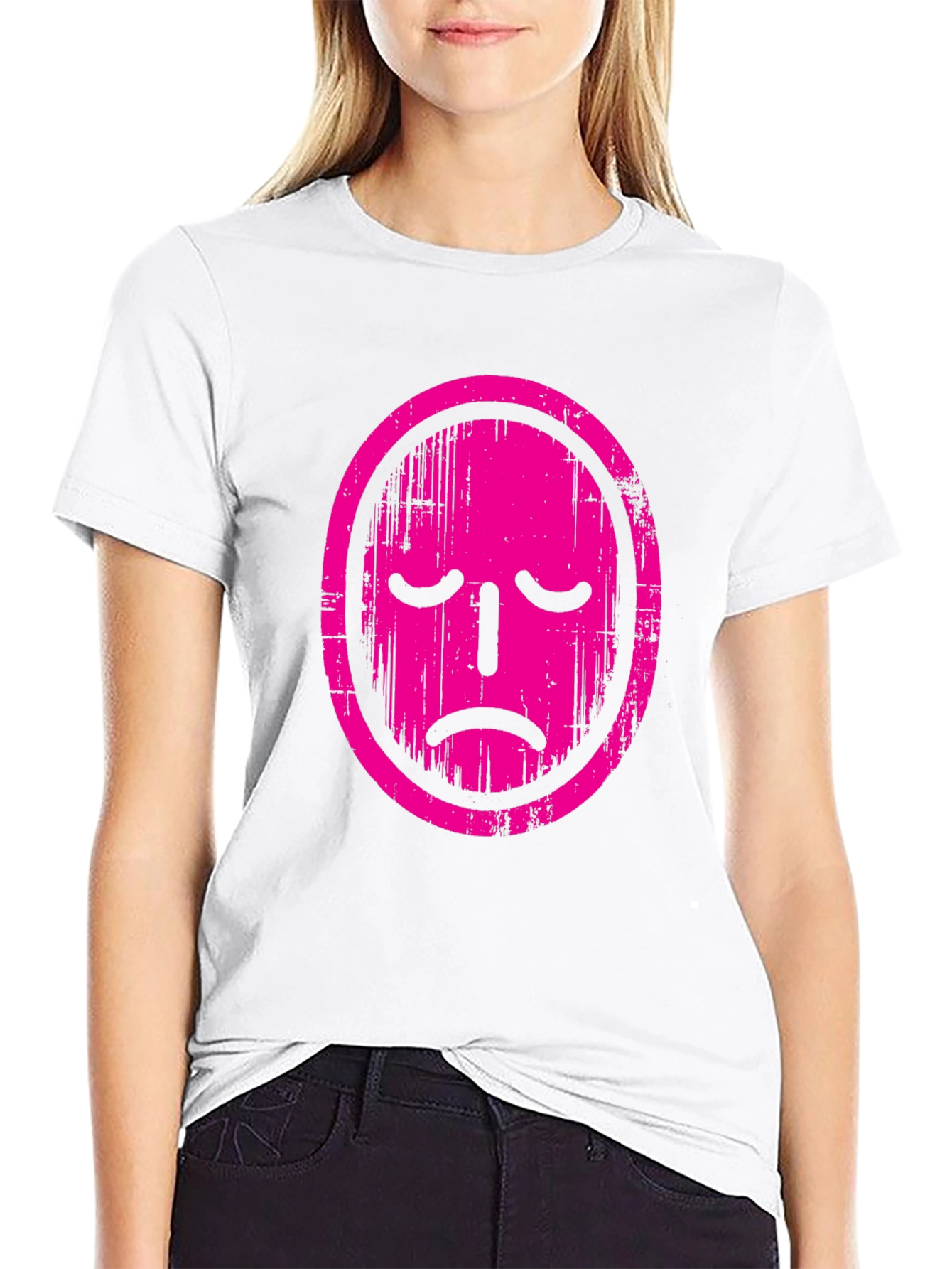 Sad Face Graphic Tee - Black Cotton T-Shirt