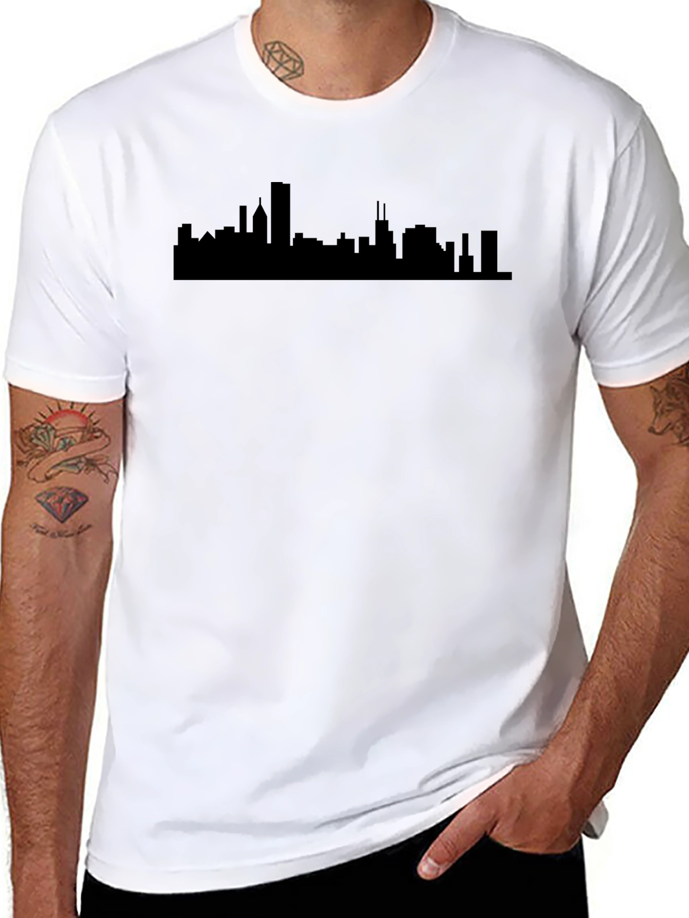 Cityscape Graphic Tee - Modern Silhouette Black T-Shirt