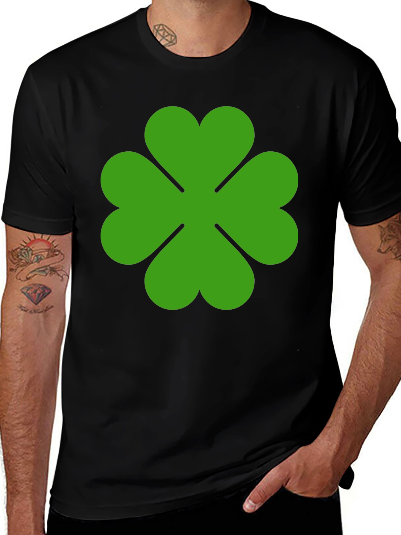 Lucky Green Clover Graphic Tee - Black