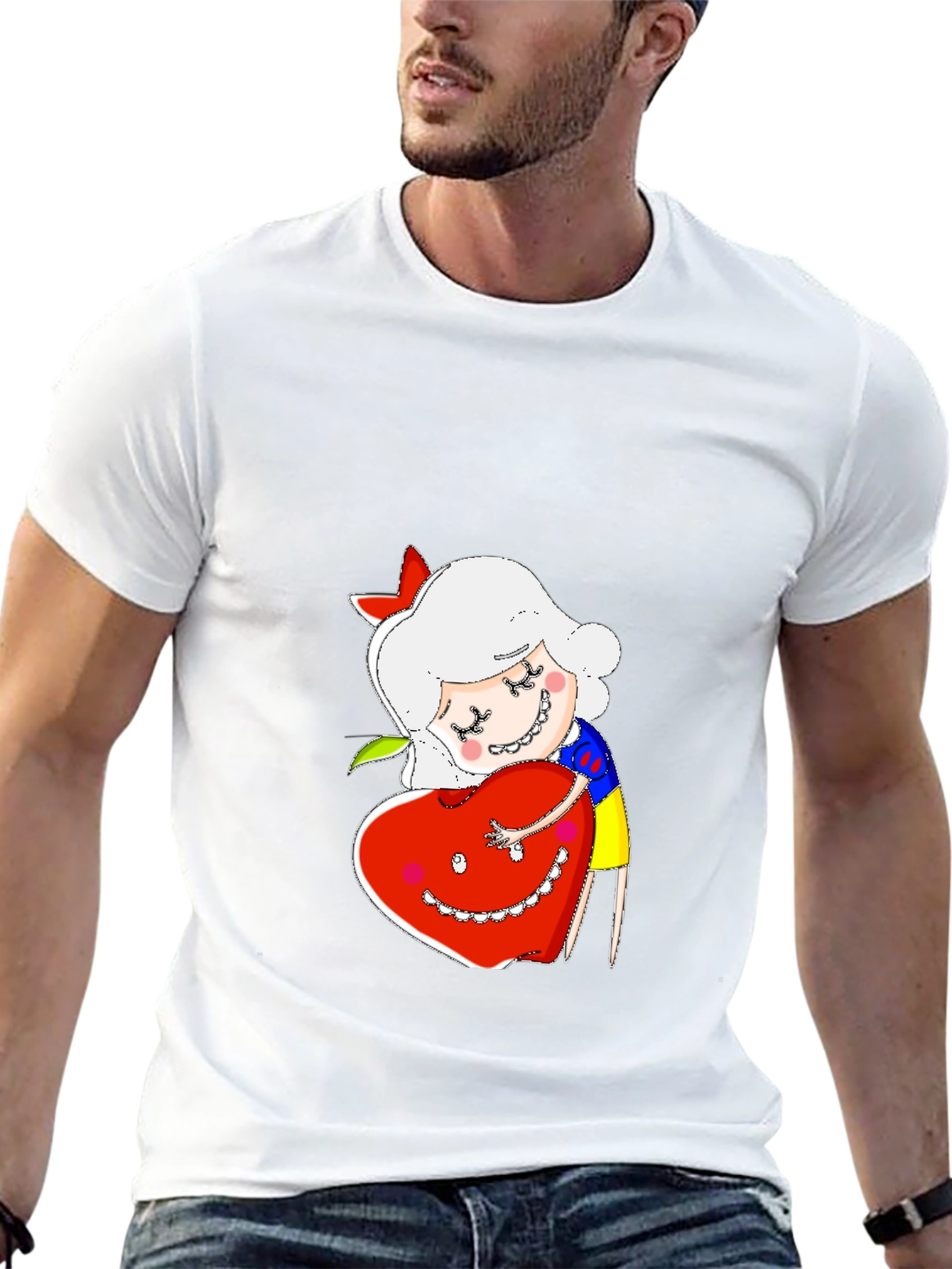 Cute Cartoon Character Hugs Heart T-Shirt
