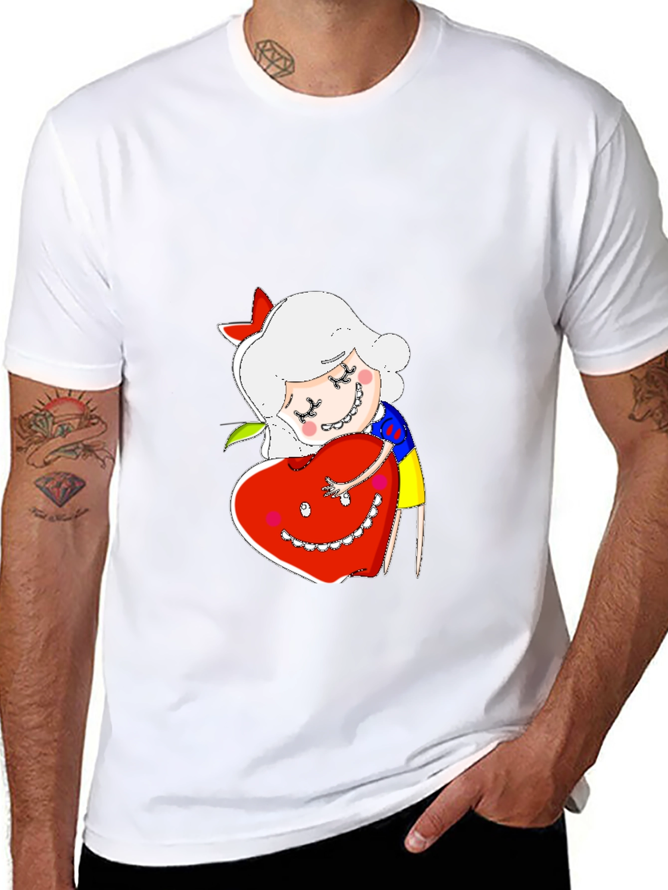 Cute Cartoon Character Hugs Heart T-Shirt