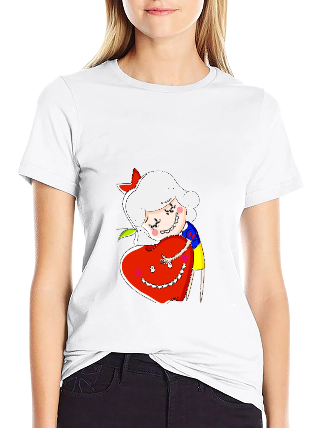 Cute Cartoon Character Hugs Heart T-Shirt