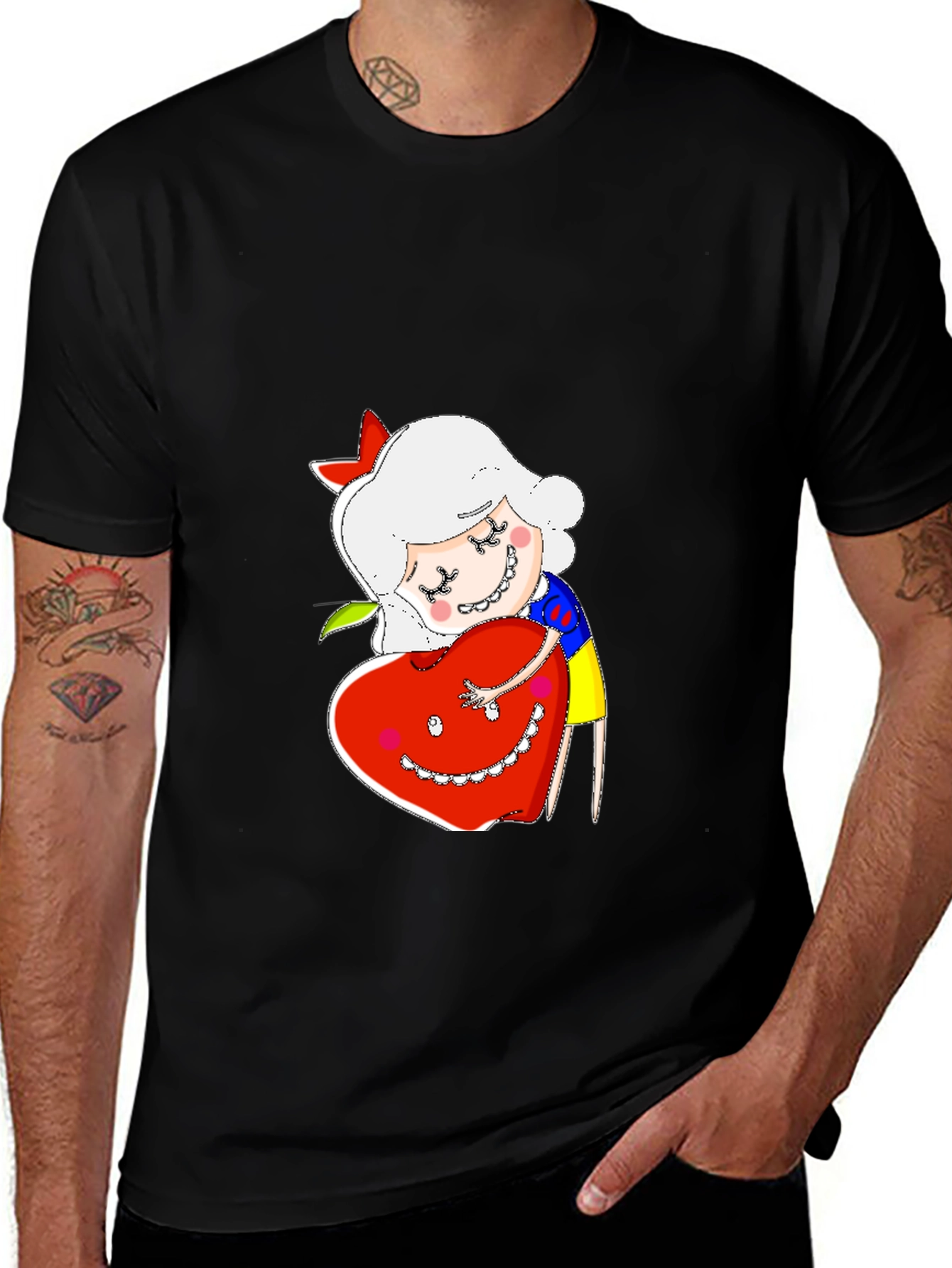 Cute Cartoon Character Hugs Heart T-Shirt