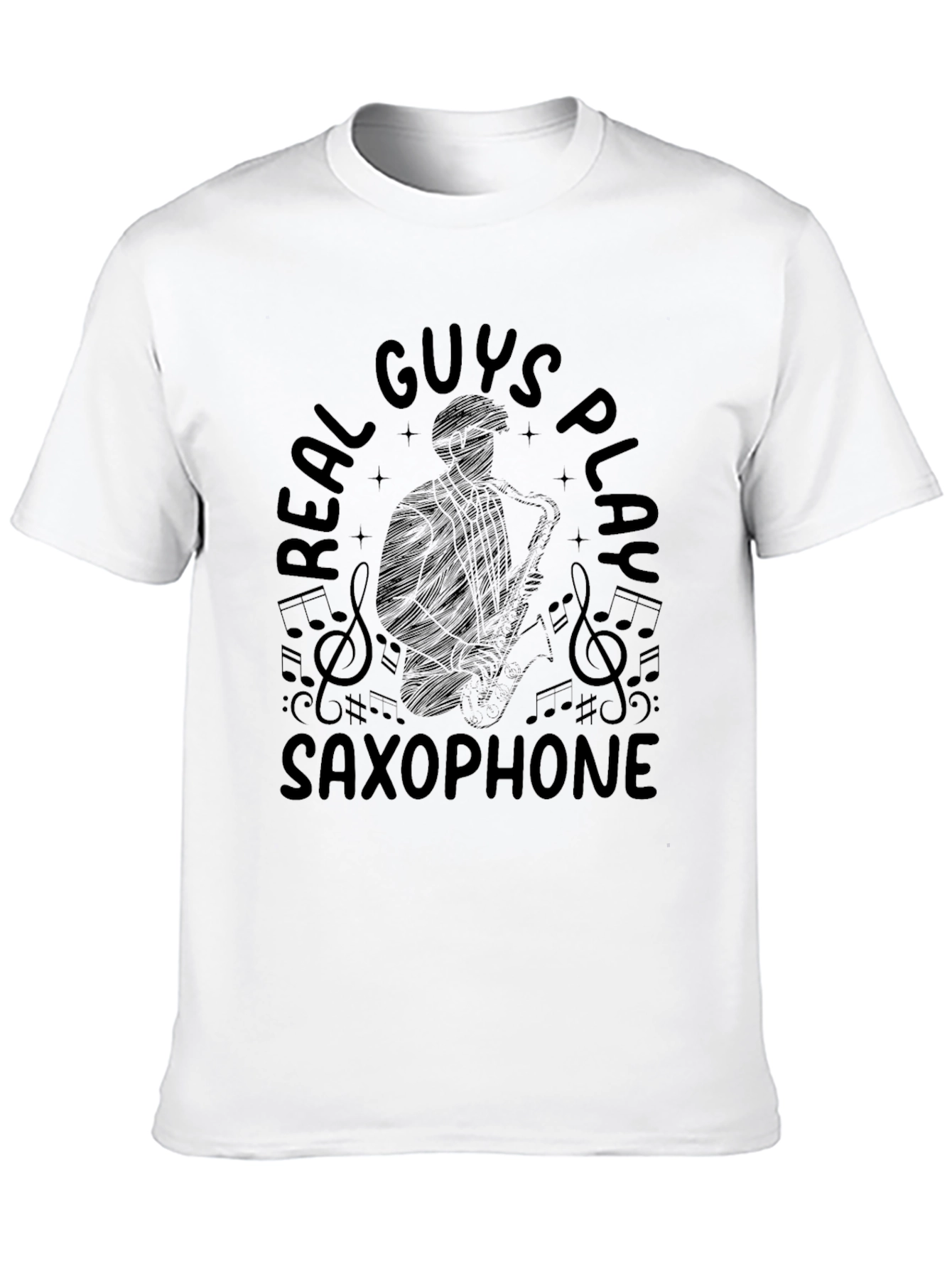 Real Guys Play Saxophone Black Graphic T-Shirt