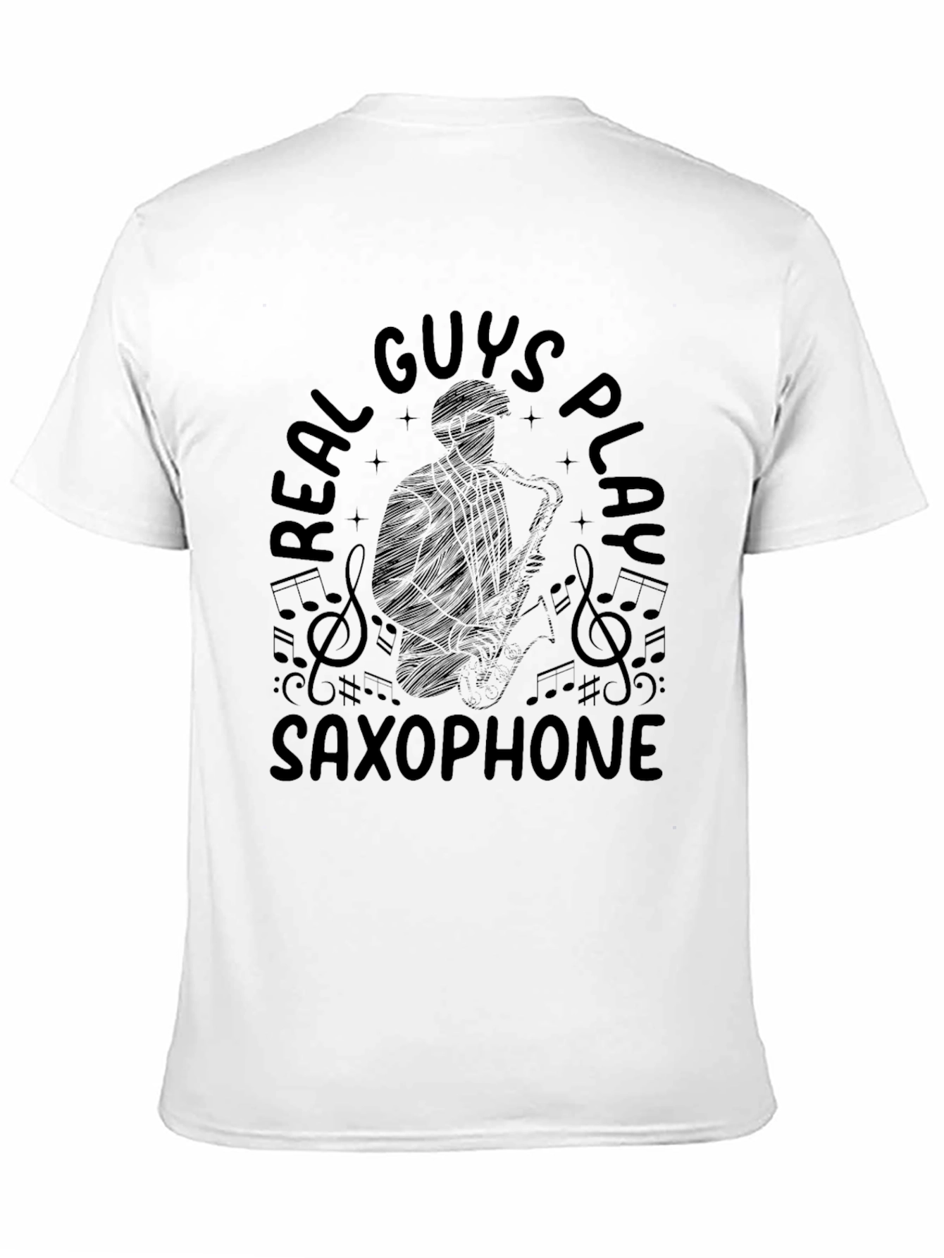 Real Guys Play Saxophone Black Graphic T-Shirt