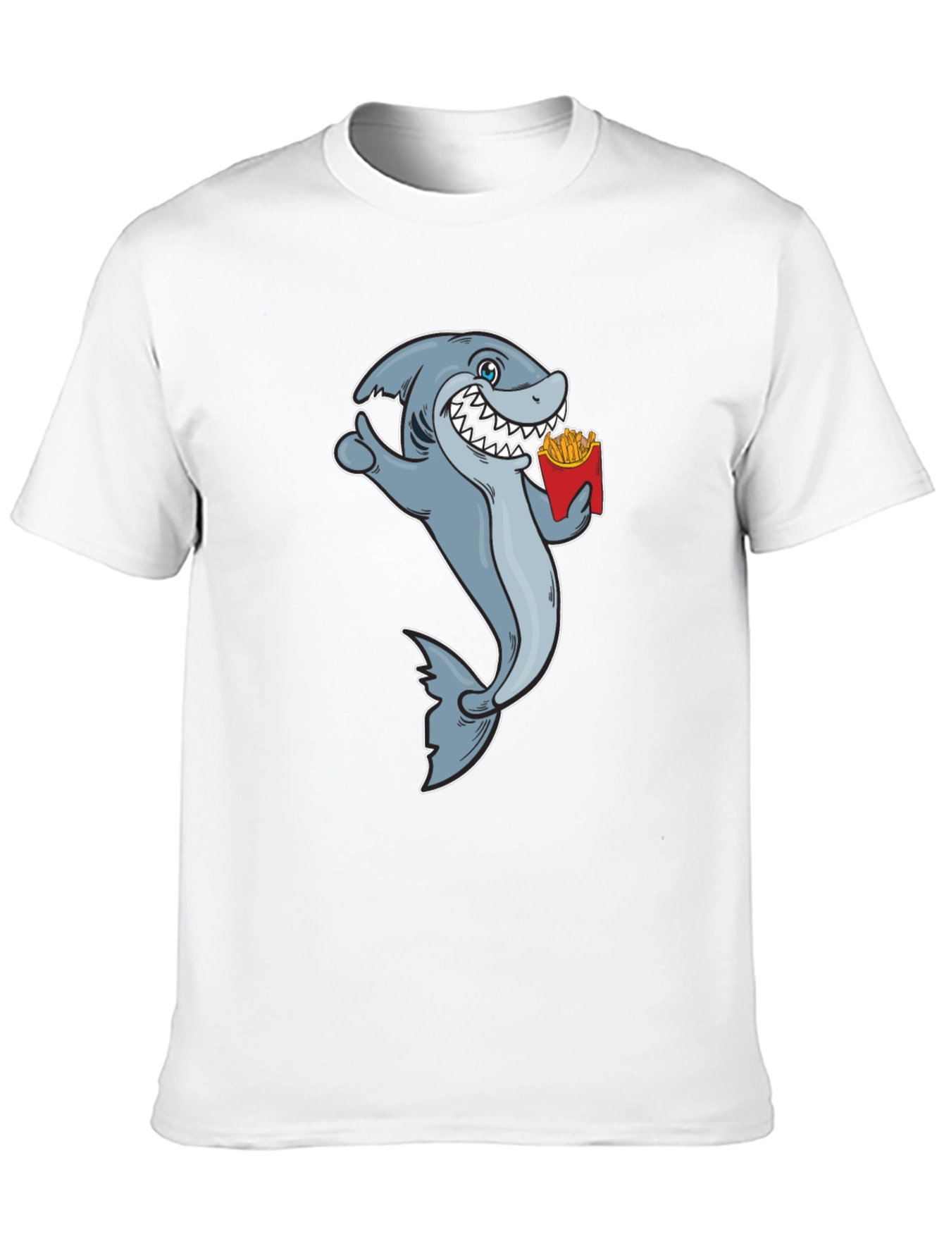 Shark Eating Fries Graphic Tee - Black Cotton T-Shirt