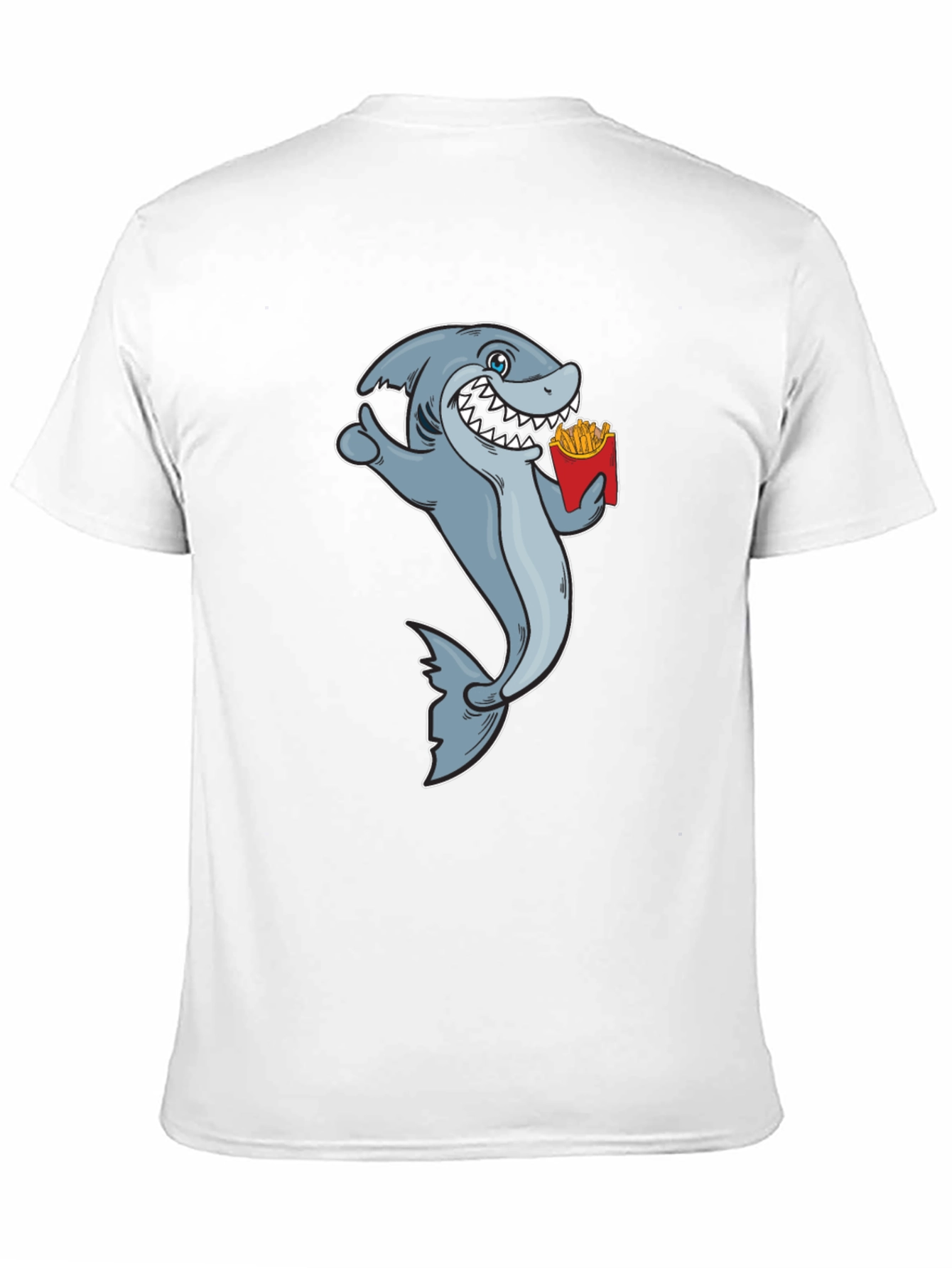 Shark Eating Fries Graphic Tee - Black Cotton T-Shirt