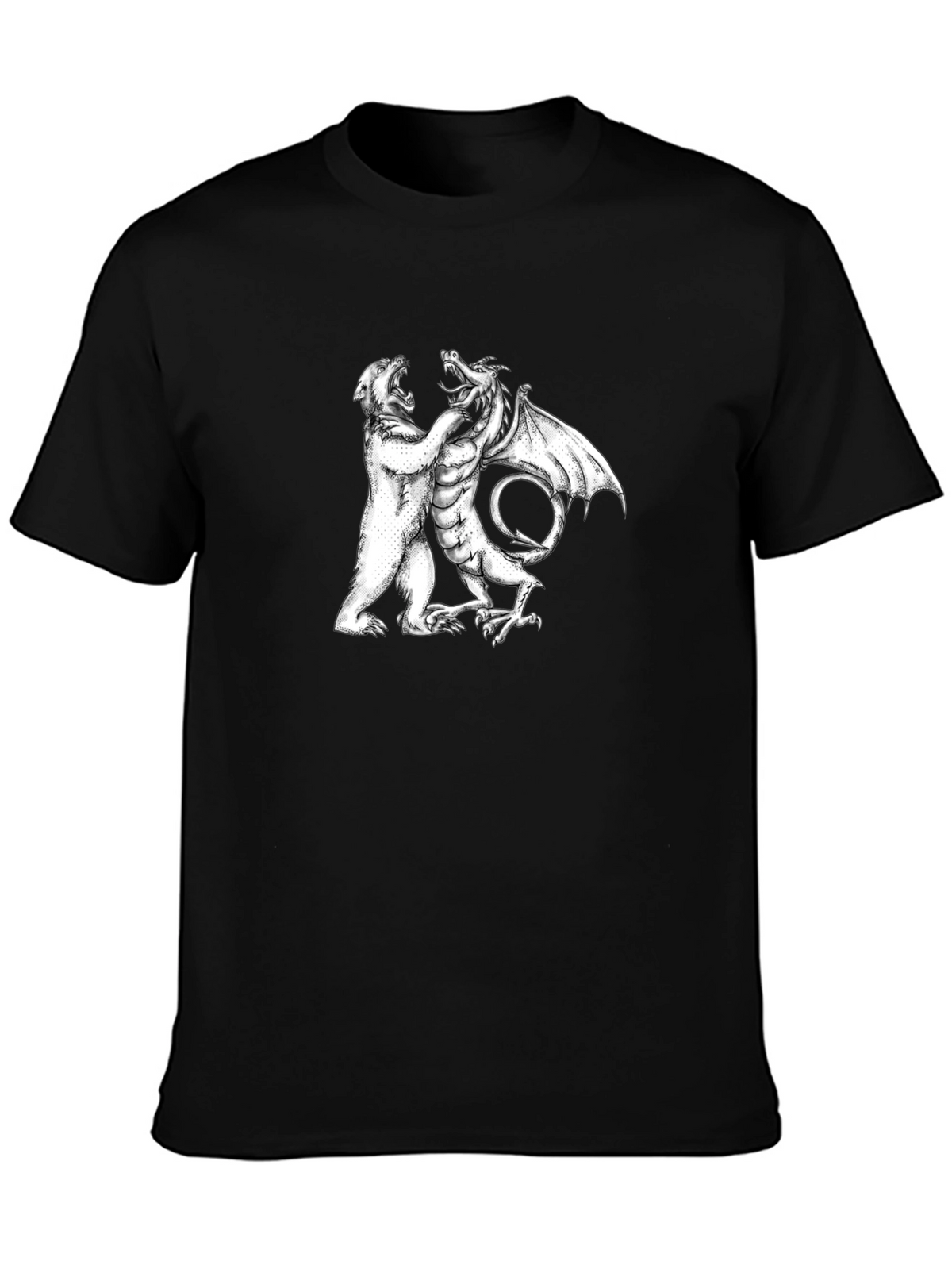 Bear vs Dragon Graphic Tee - Black Cotton Blend