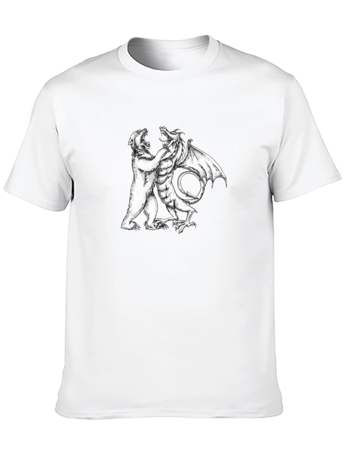 Bear vs Dragon Graphic Tee - Black Cotton Blend