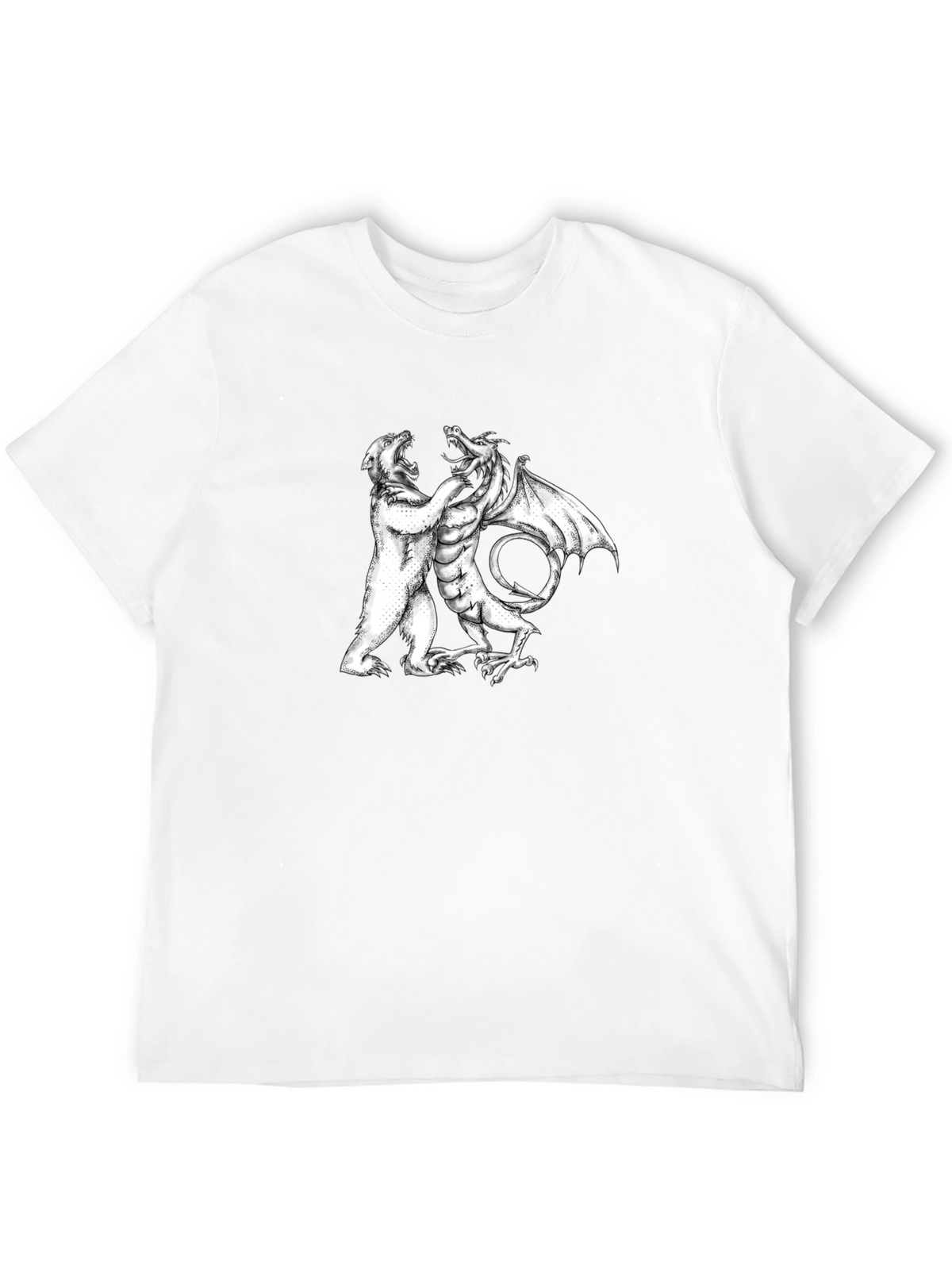 Bear vs Dragon Graphic Tee - Black Cotton Blend