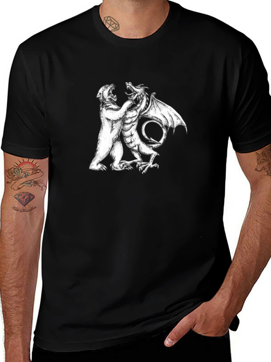 Bear vs Dragon Graphic Tee - Black Cotton Blend