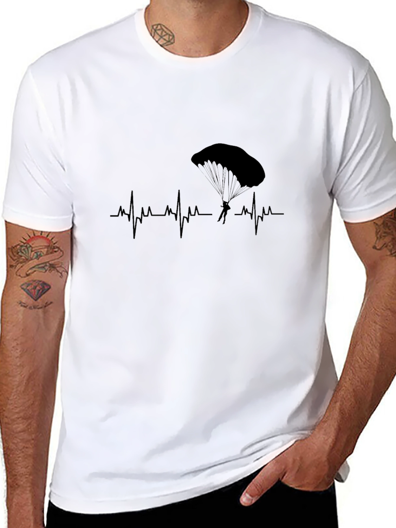 Skydiving Heartbeat T-Shirt - Black Parachute Tee