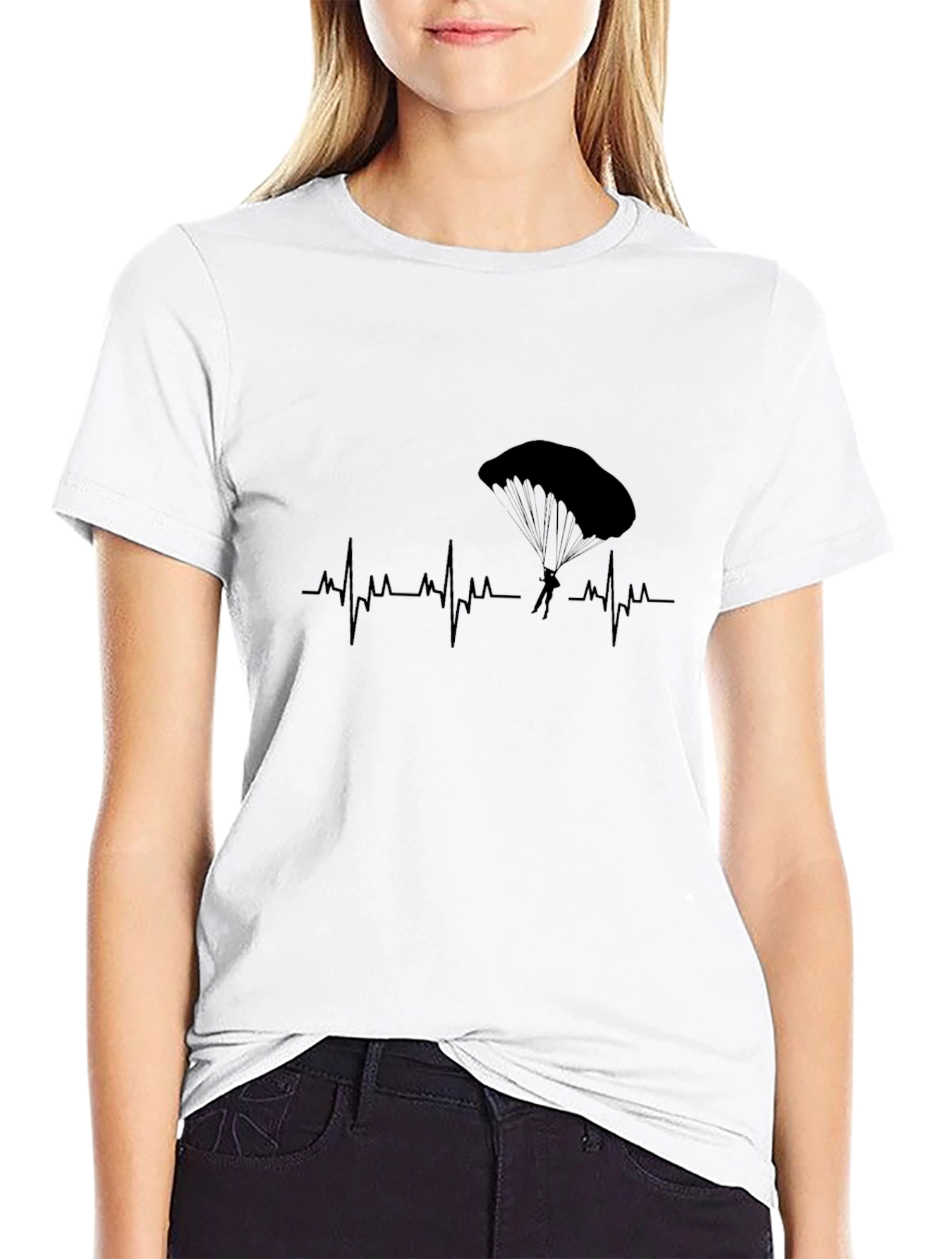 Skydiving Heartbeat T-Shirt - Black Parachute Tee