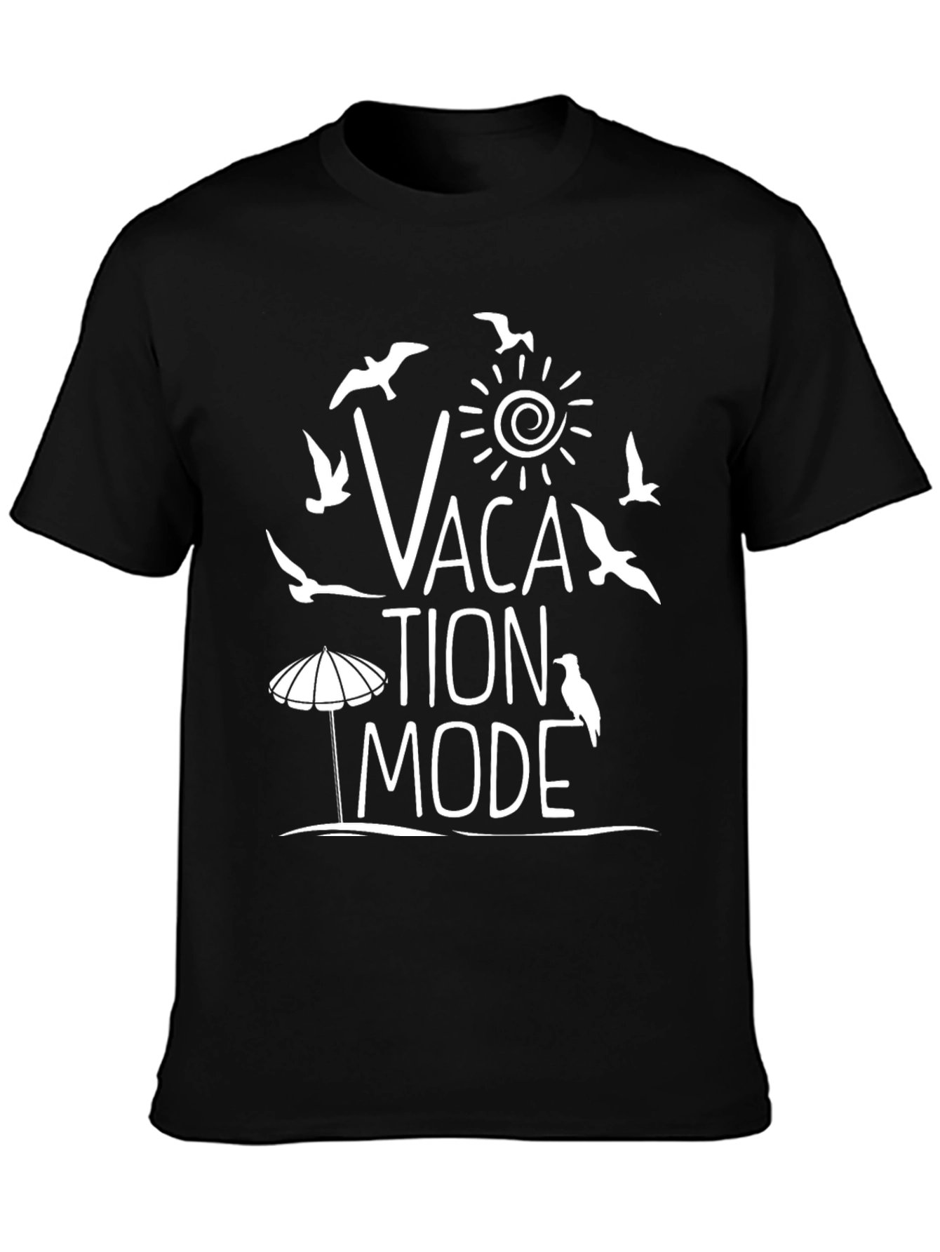 Vacation Mode T-Shirt - Mens Black Crew Neck